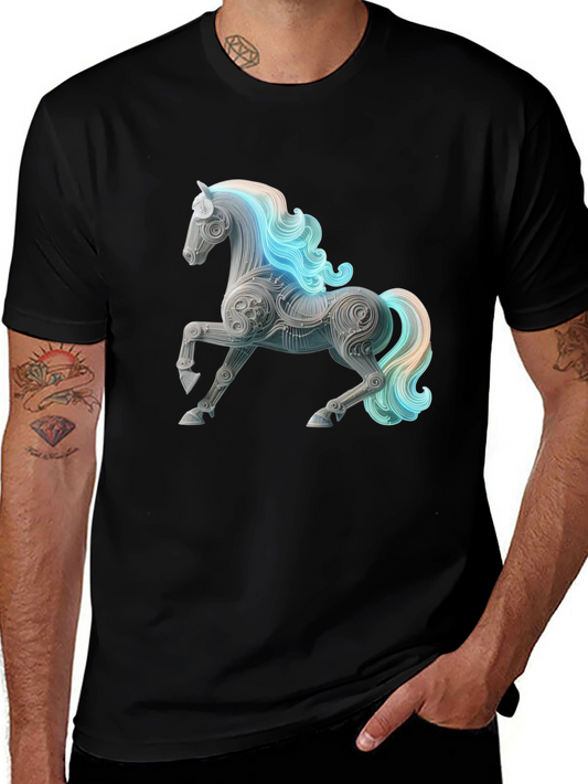 Artistic Horse Graphic Tee - Black Cotton Blend