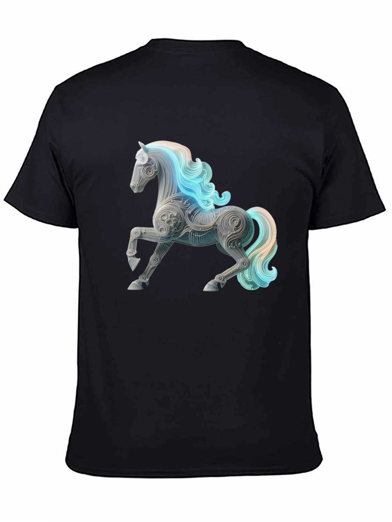 Artistic Horse Graphic Tee - Black Cotton Blend