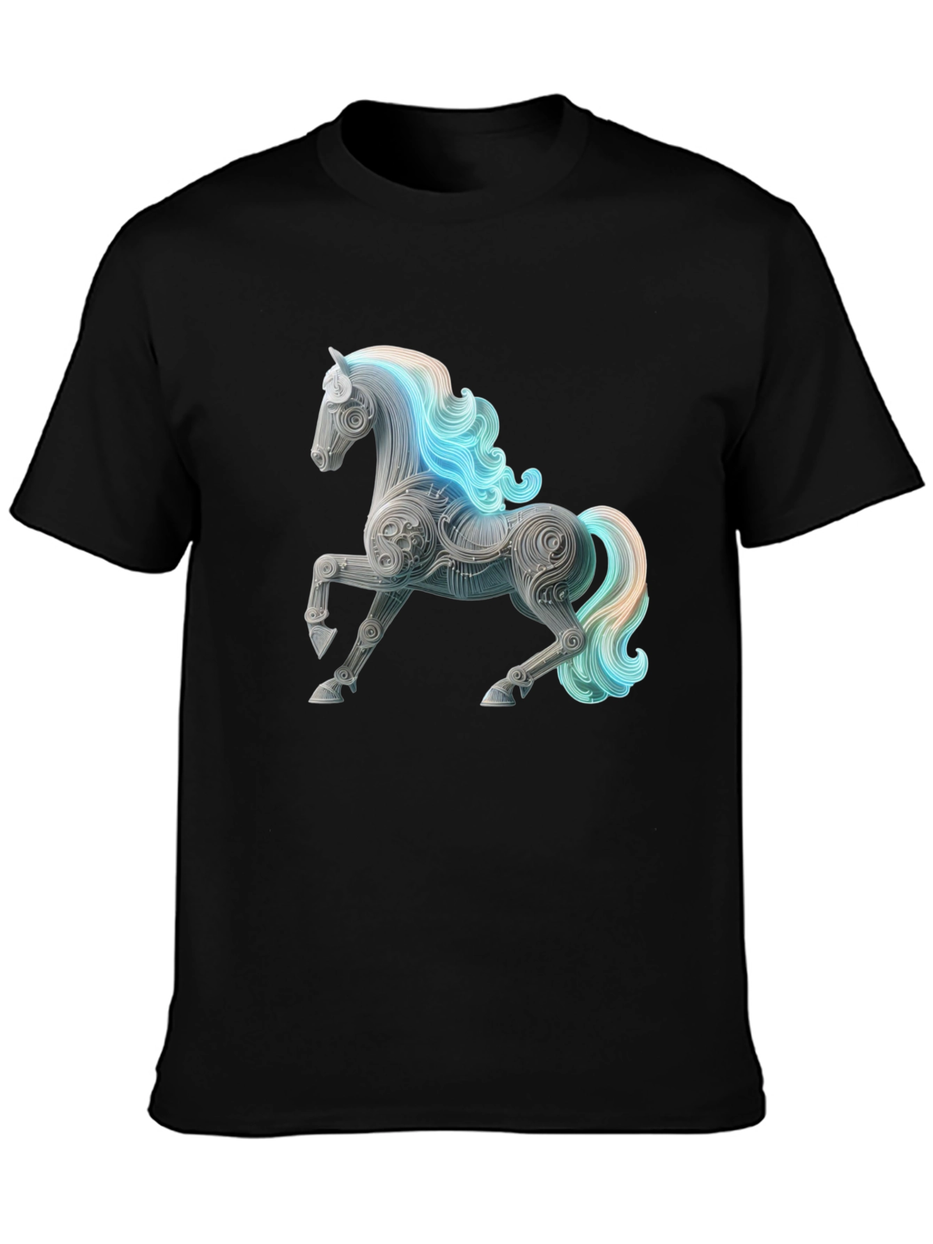 Artistic Horse Graphic Tee - Black Cotton Blend
