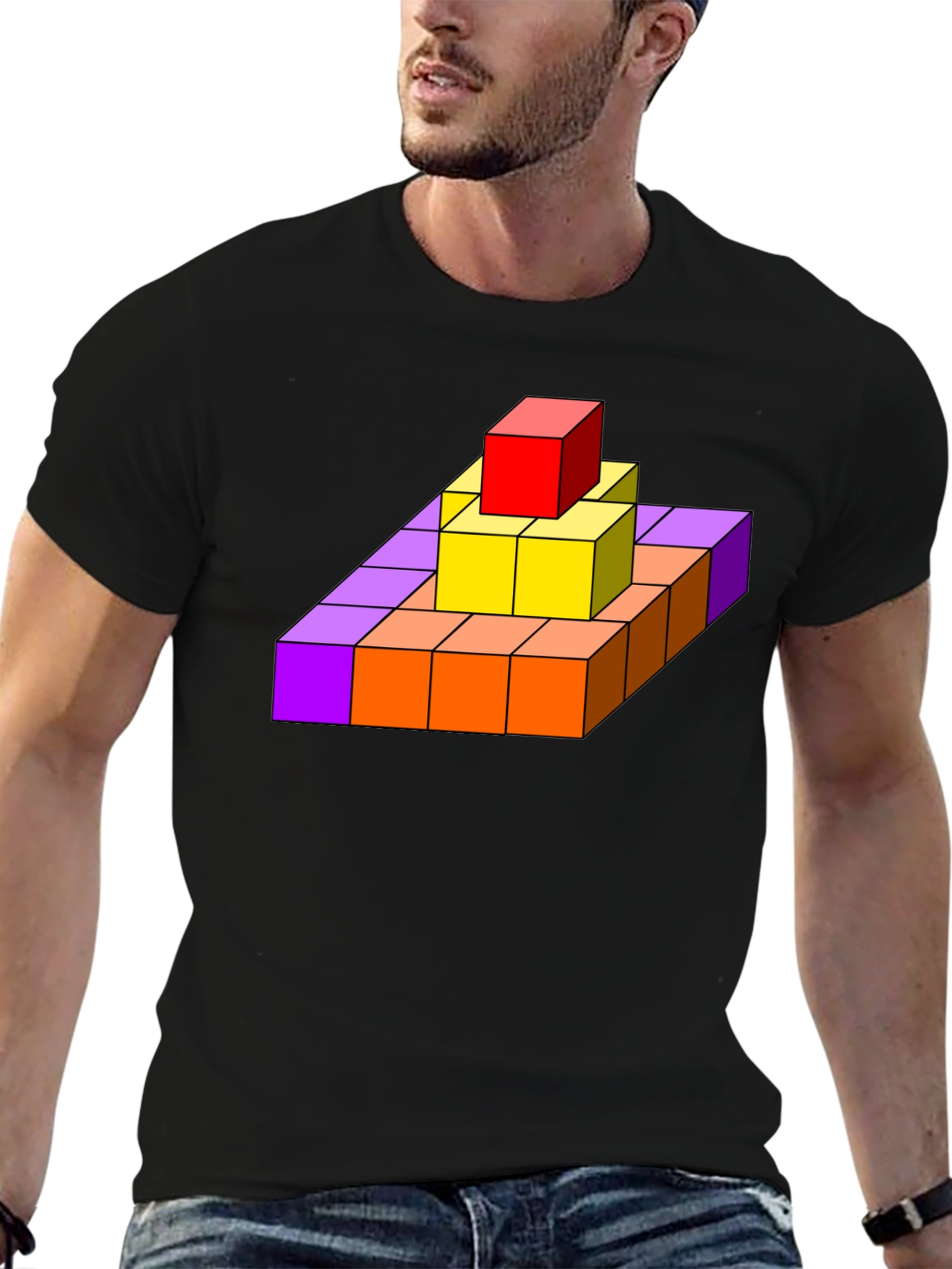 Geometric Cube Pyramid Graphic T-Shirt