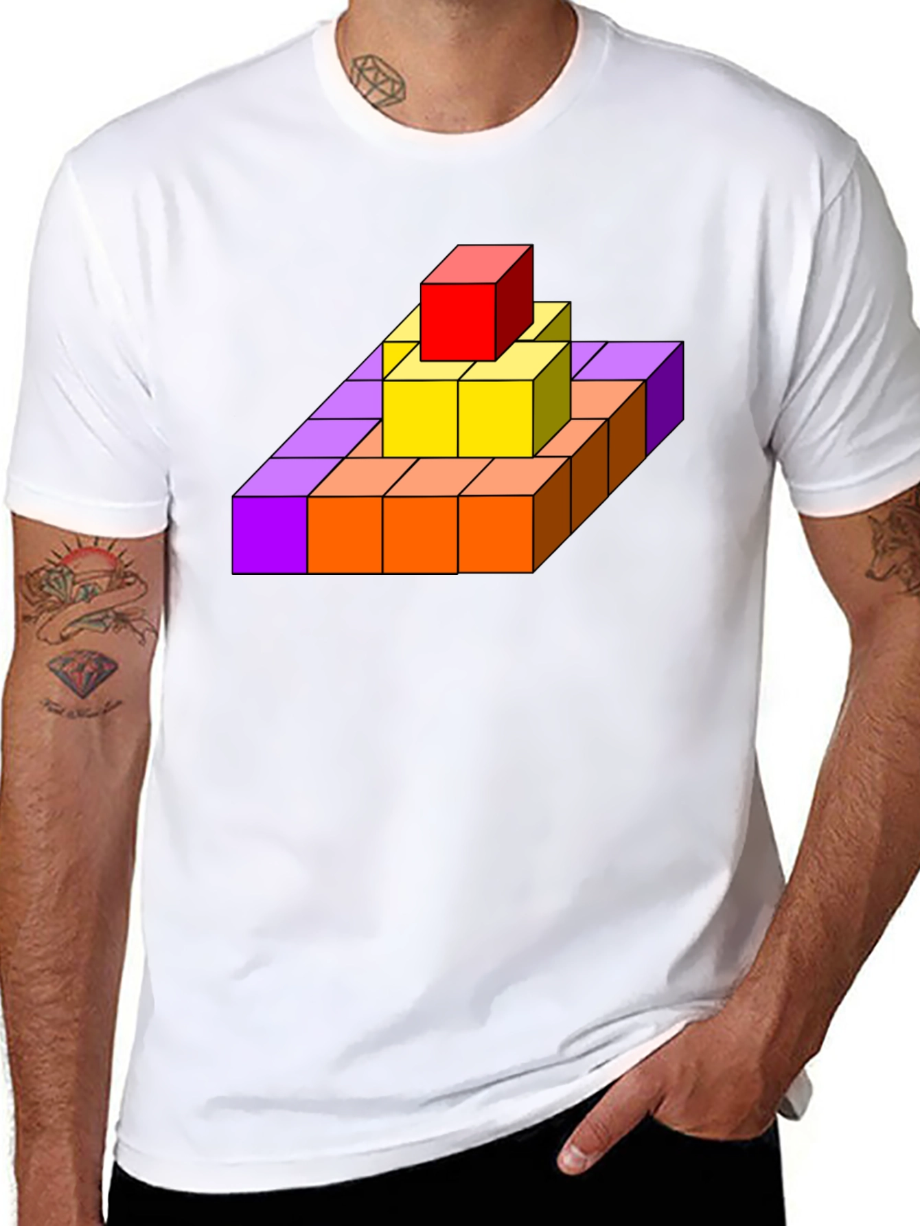Geometric Cube Pyramid Graphic T-Shirt