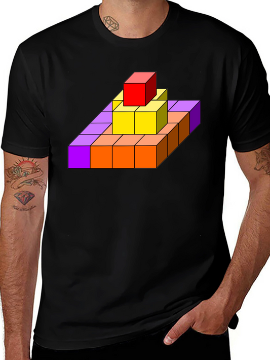 Geometric Cube Pyramid Graphic T-Shirt