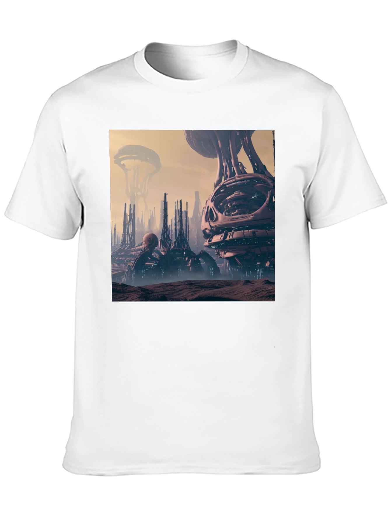 Sci-Fi Cityscape Graphic Tee - Black Cotton Shirt