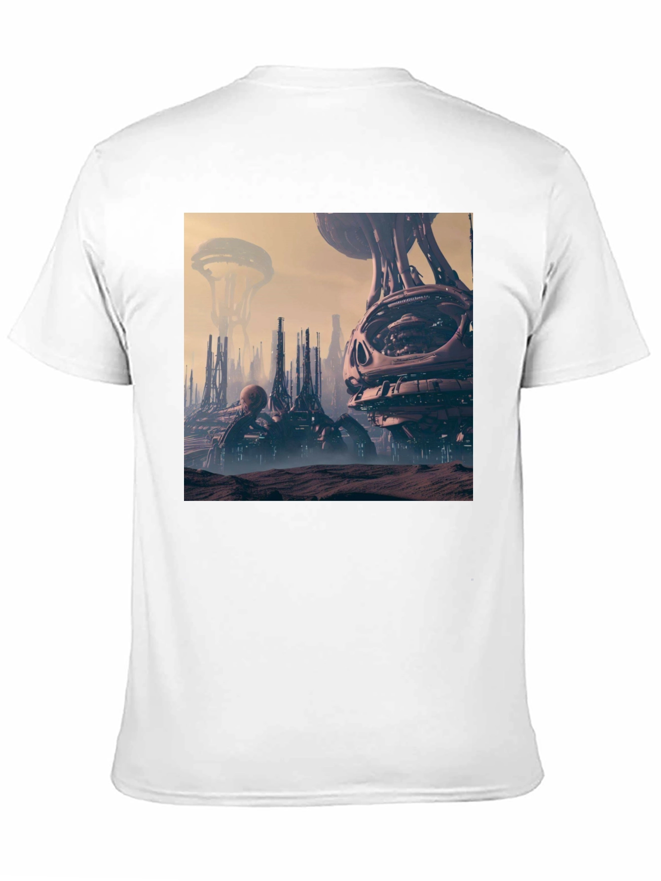 Sci-Fi Cityscape Graphic Tee - Black Cotton Shirt