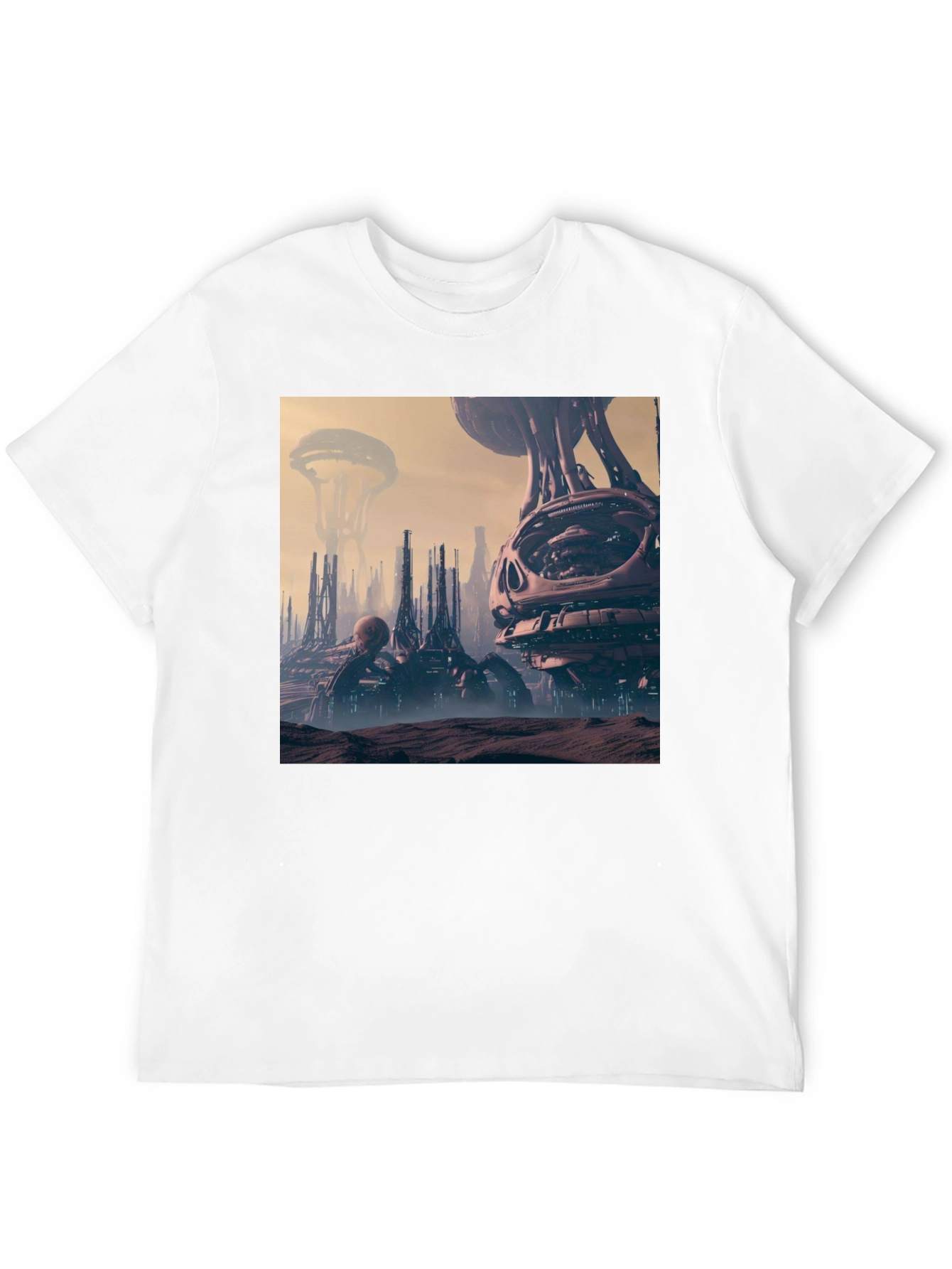 Sci-Fi Cityscape Graphic Tee - Black Cotton Shirt