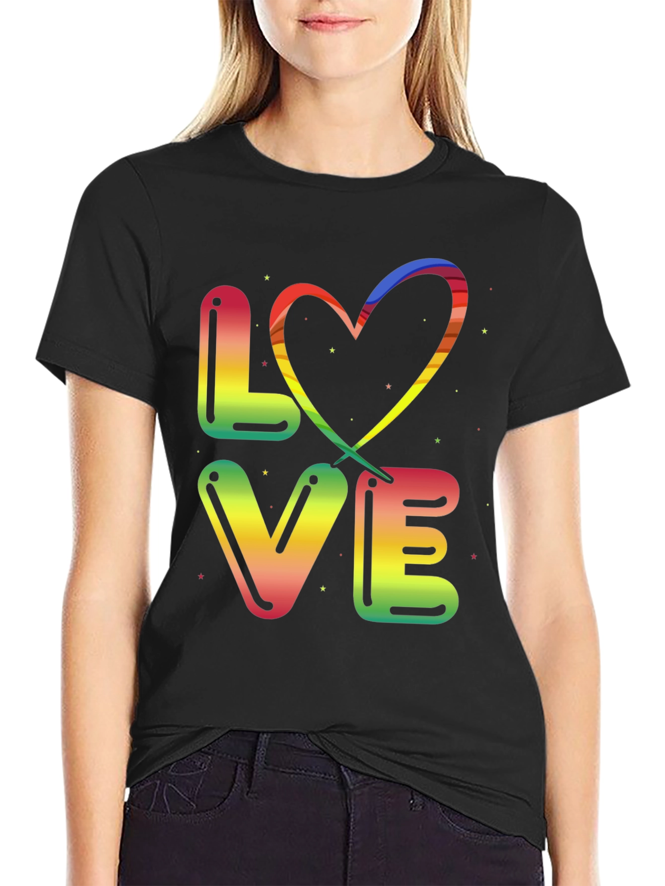 Rainbow LOVE Graphic Black T-Shirt