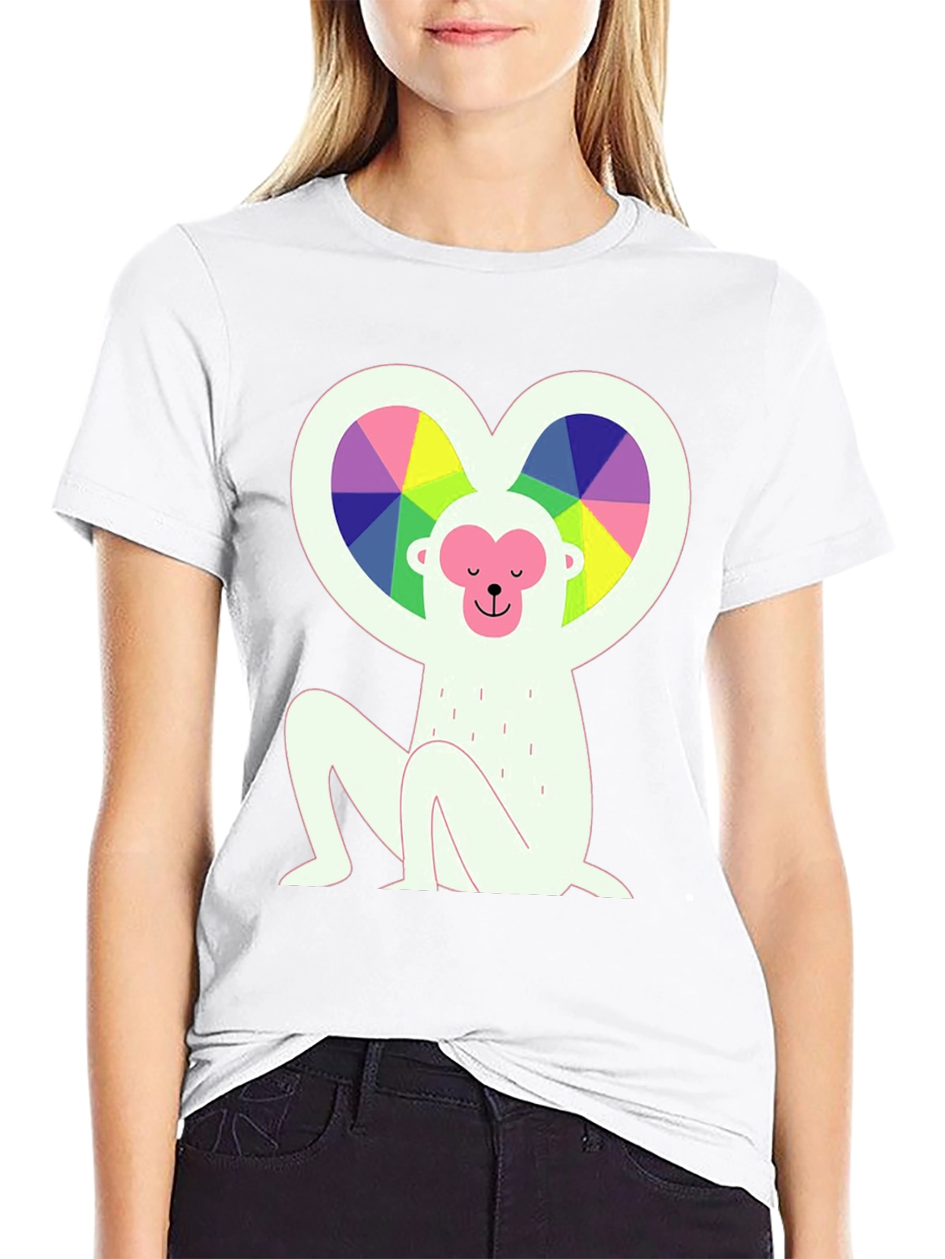 Rainbow Heart Monkey Graphic Tee - Stylish & Unique