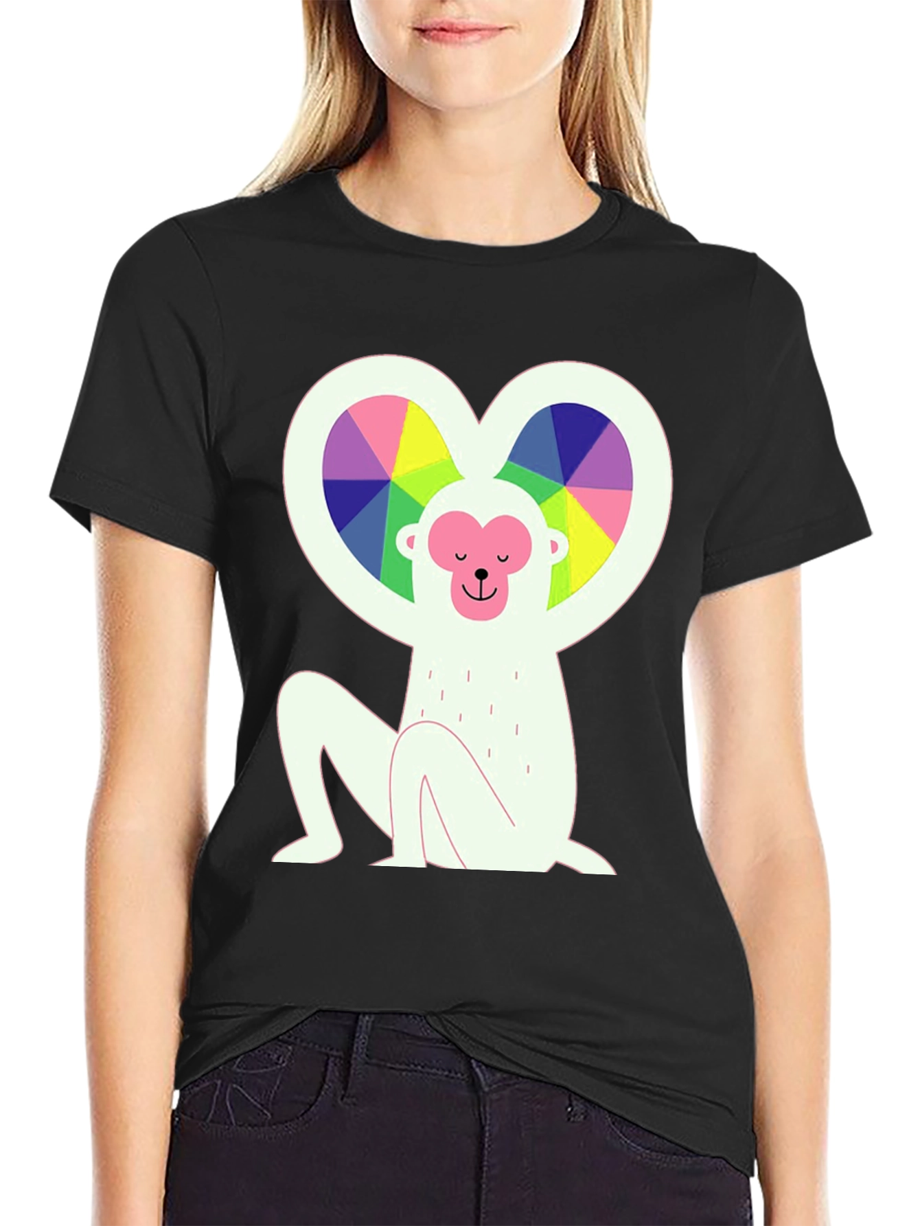 Rainbow Heart Monkey Graphic Tee - Stylish & Unique