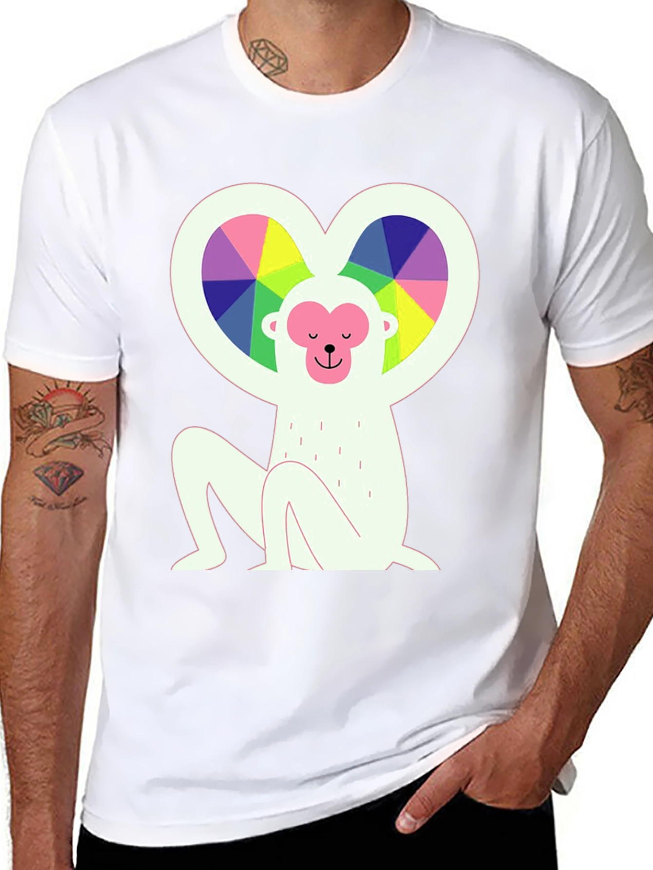 Rainbow Heart Monkey Graphic Tee - Stylish & Unique