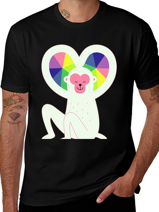 Rainbow Heart Monkey Graphic Tee - Stylish & Unique