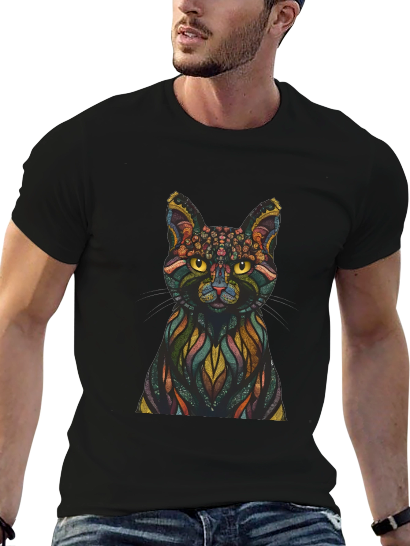 Abstract Cat Graphic Print T-Shirt
