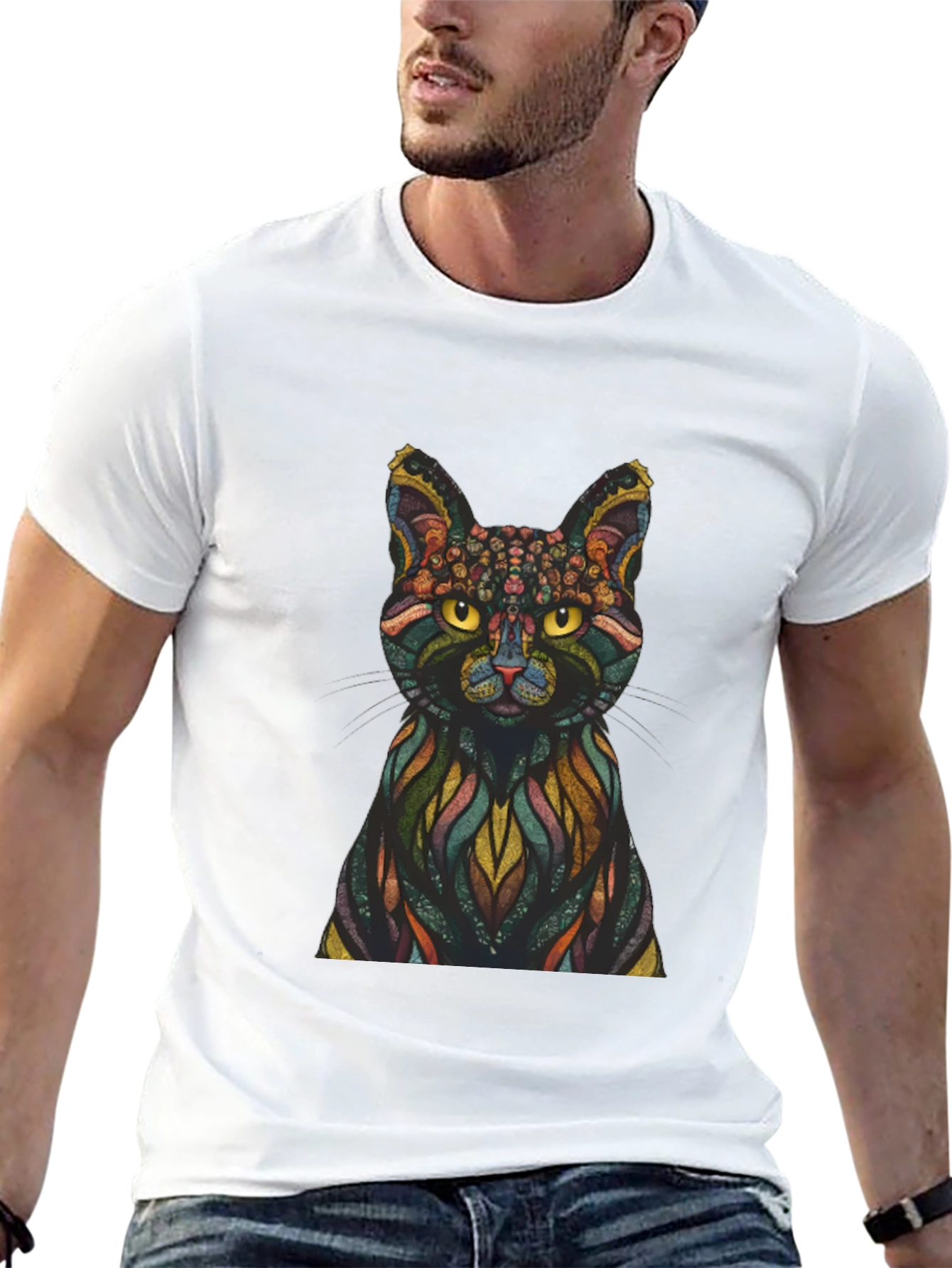 Abstract Cat Graphic Print T-Shirt