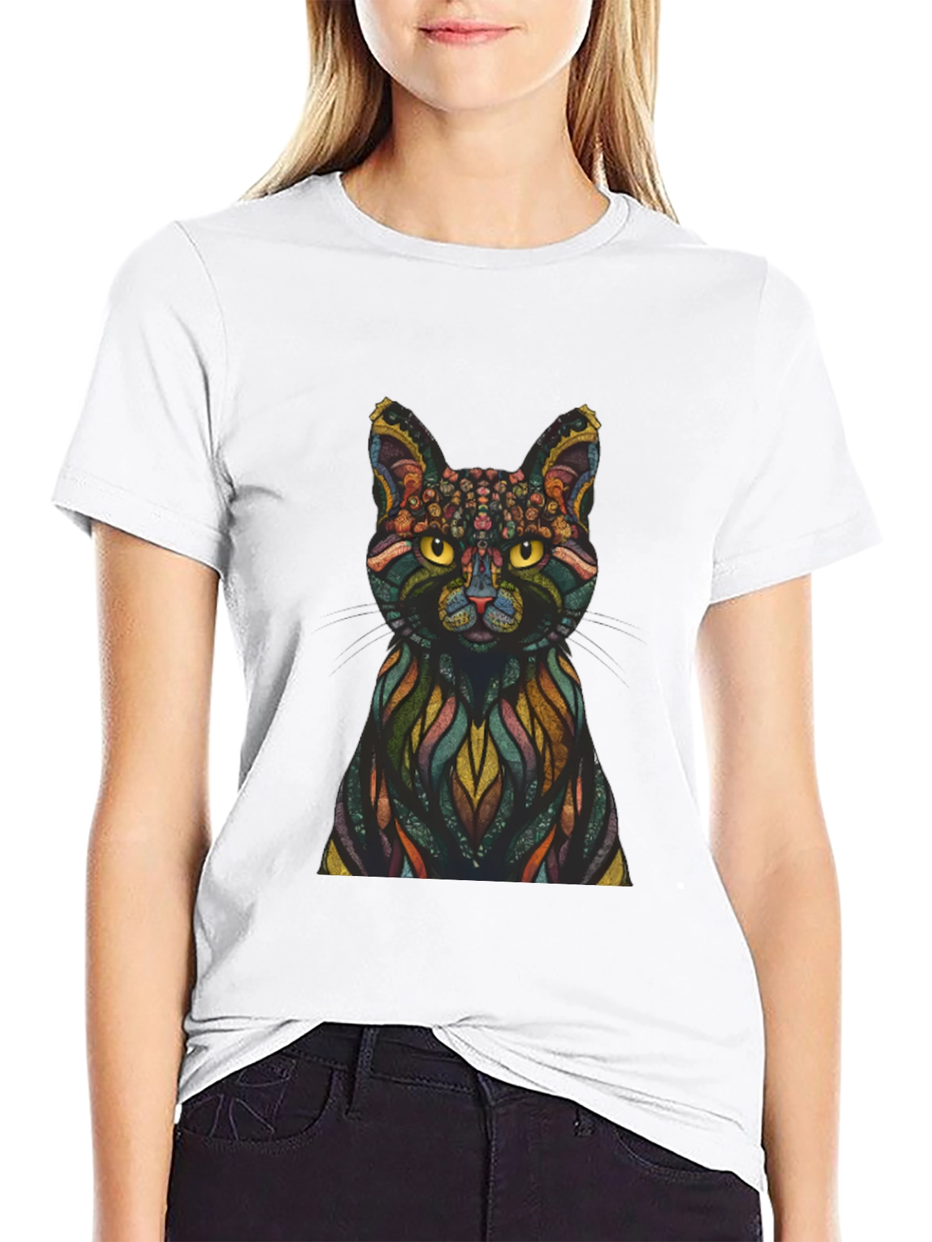 Abstract Cat Graphic Print T-Shirt