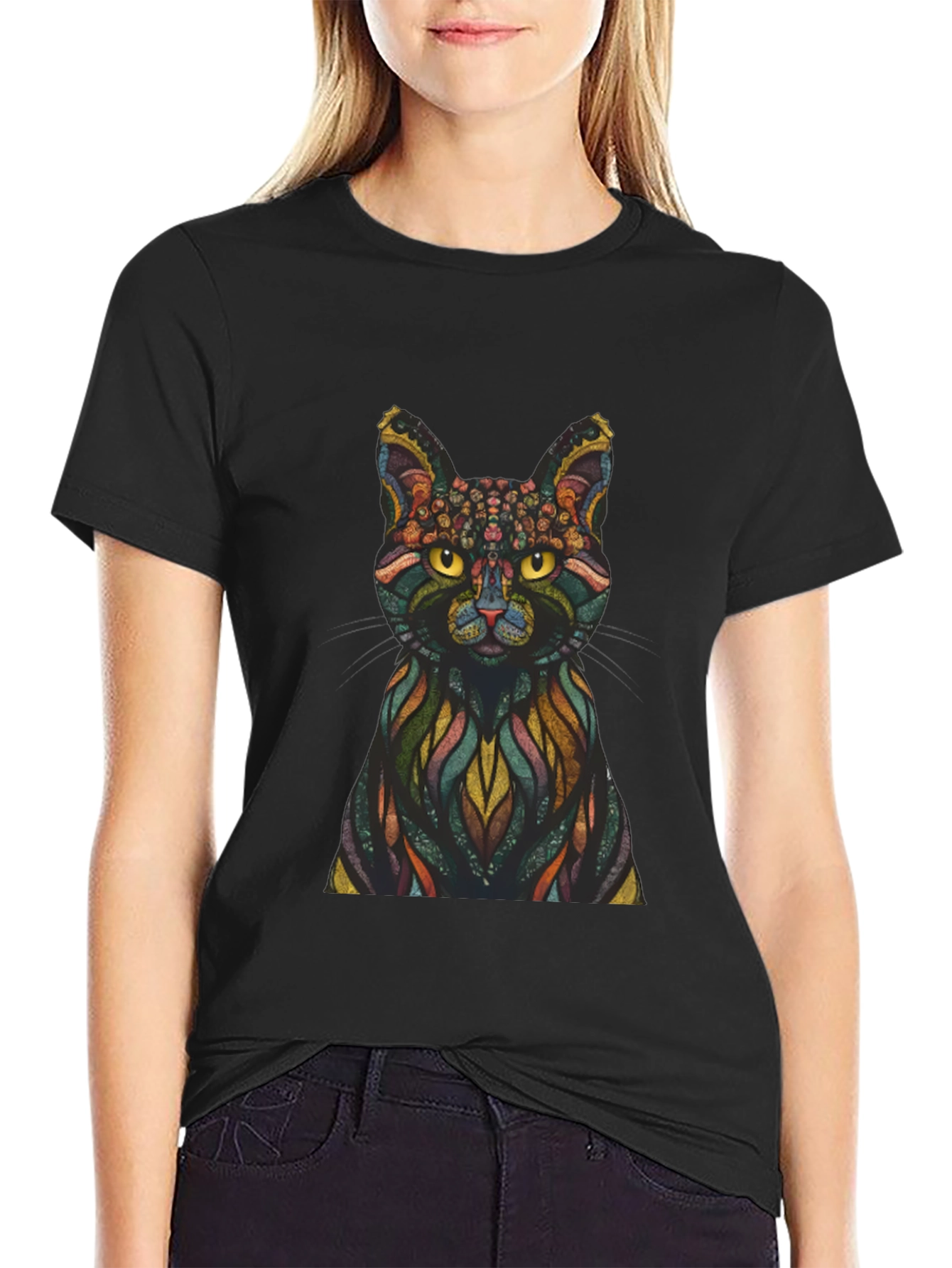 Abstract Cat Graphic Print T-Shirt