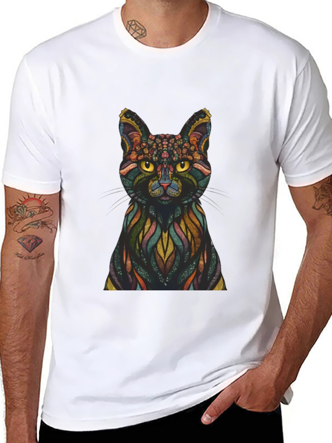 Abstract Cat Graphic Print T-Shirt