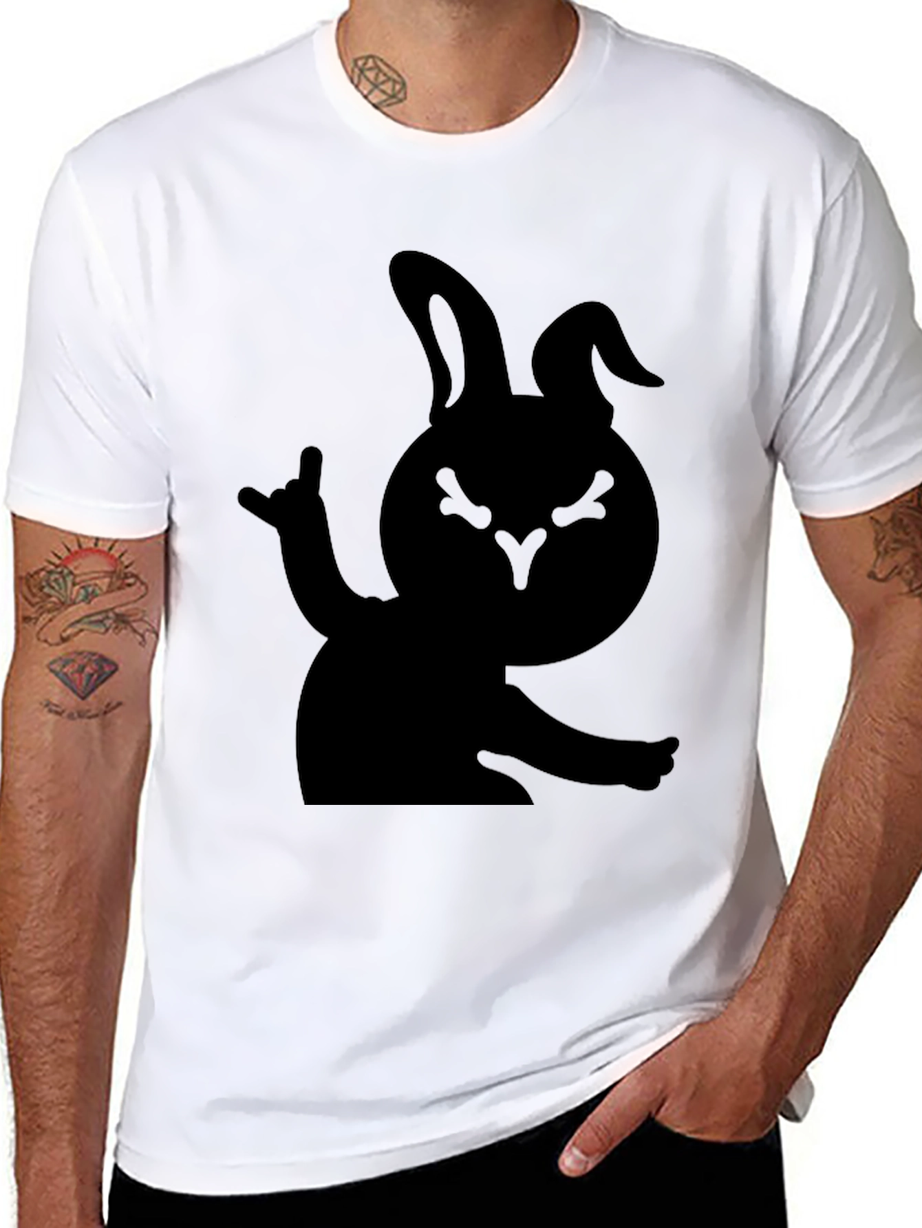 Rock On Bunny T-Shirt - Black Graphic Tee