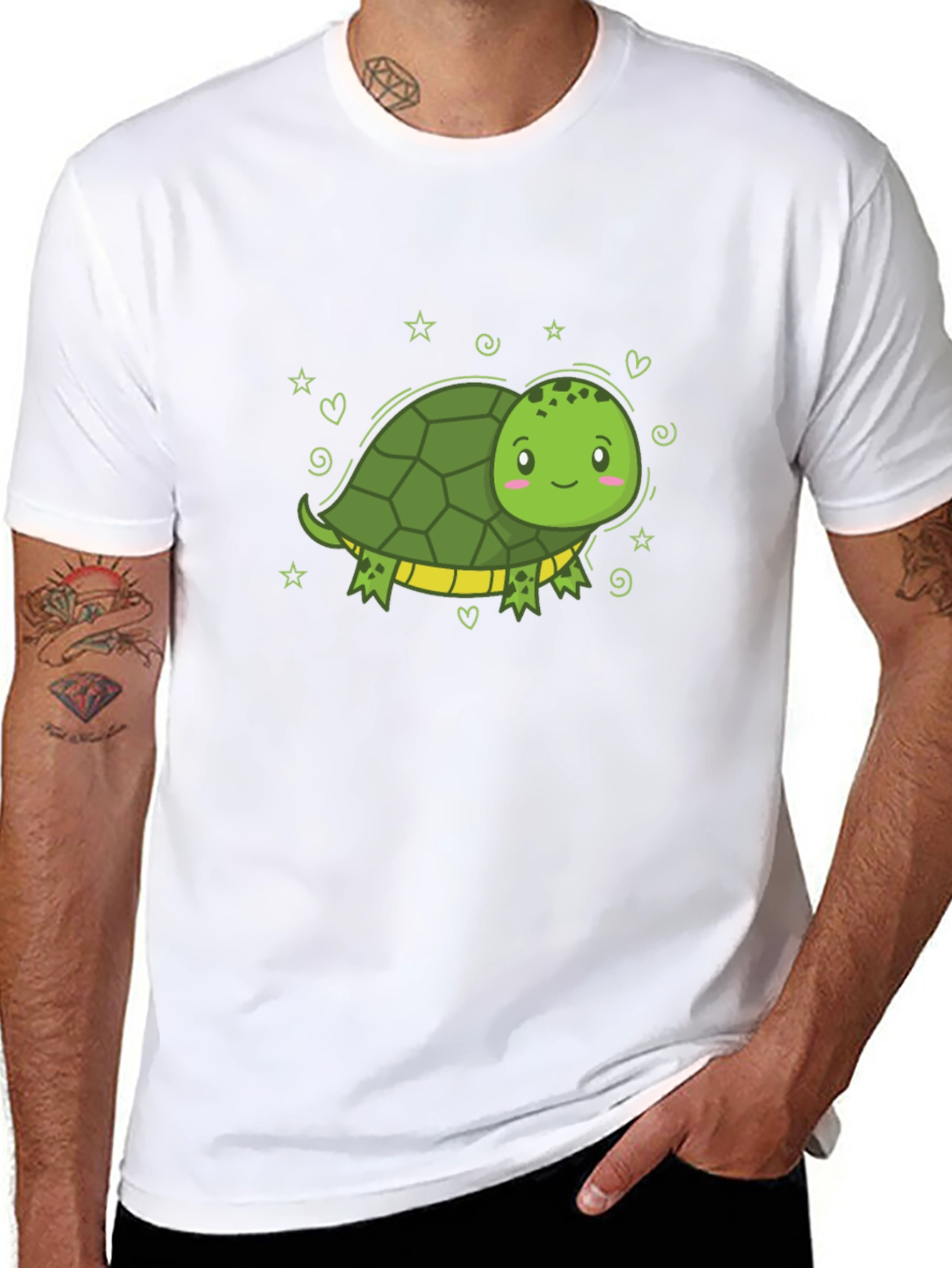 Cute Cartoon Turtle Black T-Shirt