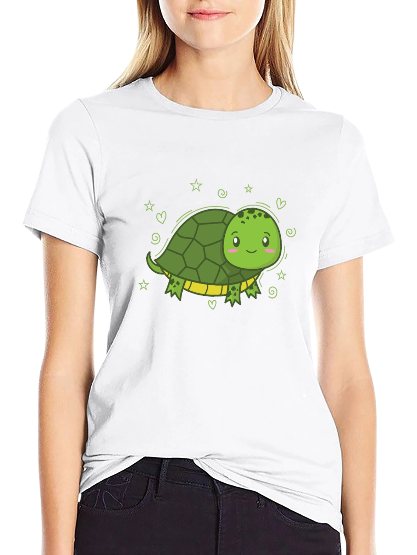 Cute Cartoon Turtle Black T-Shirt