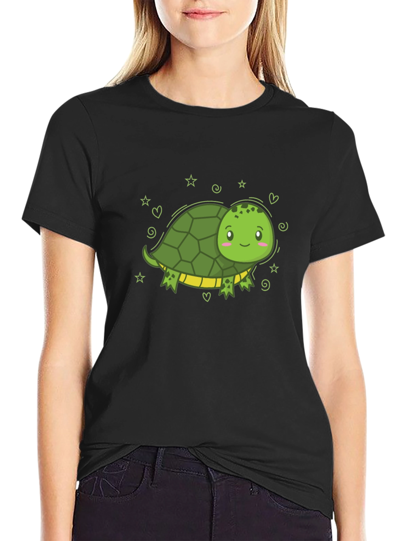 Cute Cartoon Turtle Black T-Shirt