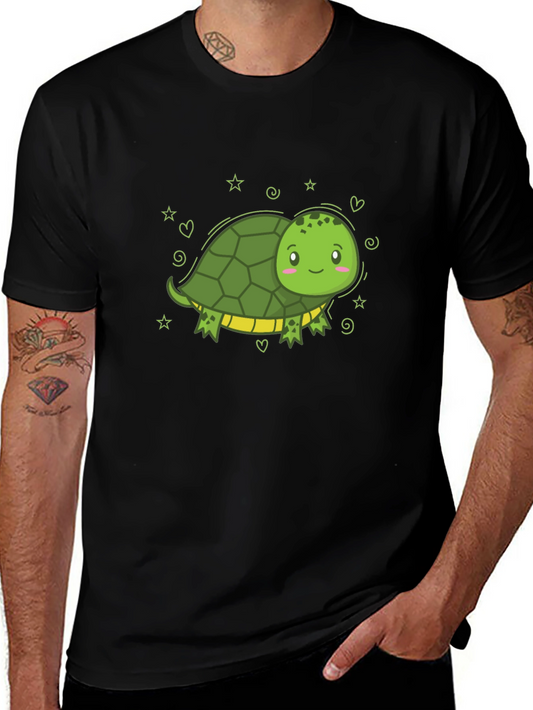 Cute Cartoon Turtle Black T-Shirt