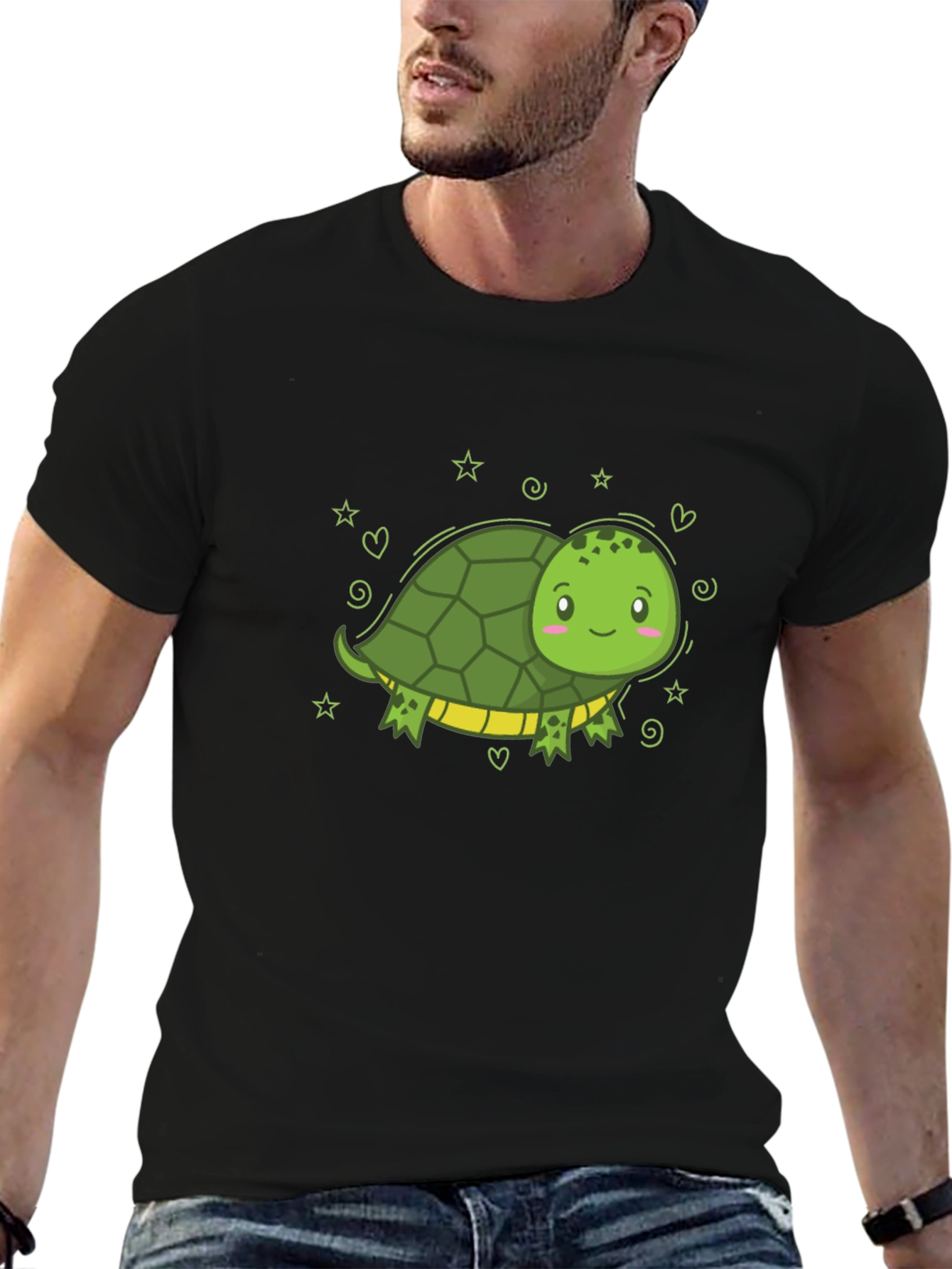 Cute Cartoon Turtle Black T-Shirt