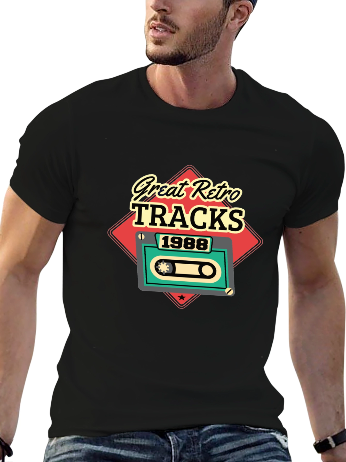 Retro Tracks 1988 Black Graphic T-Shirt
