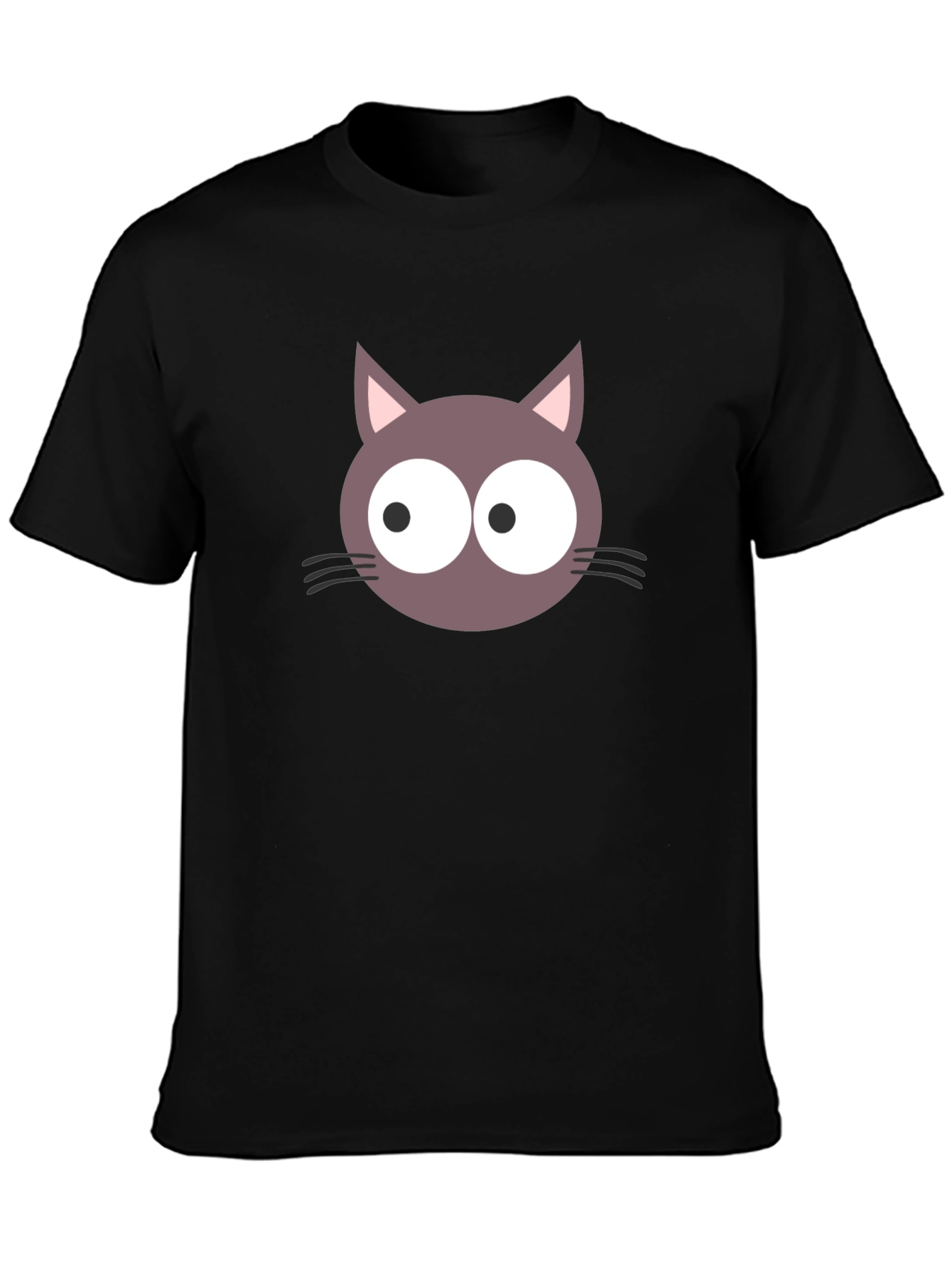 Cartoon Cat Face Graphic T-Shirt - Black