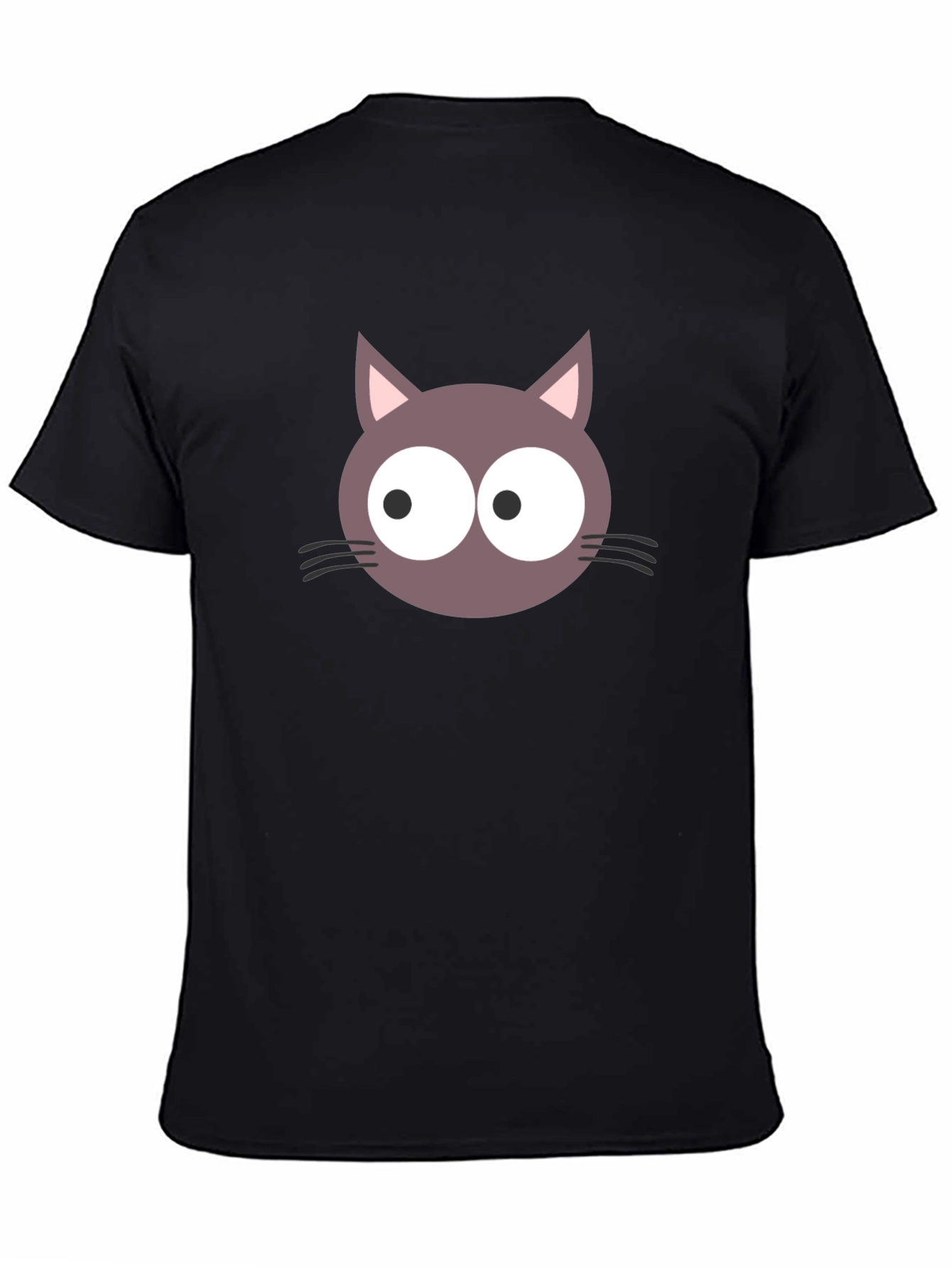 Cartoon Cat Face Graphic T-Shirt - Black