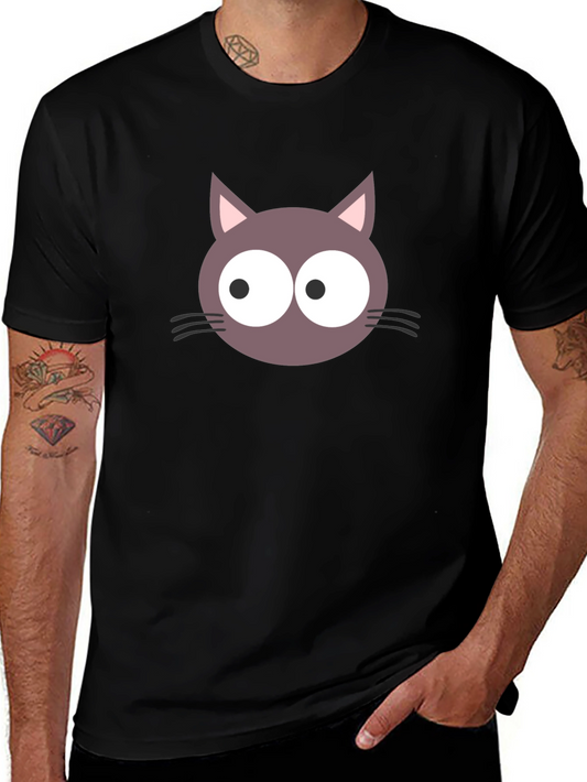 Cartoon Cat Face Graphic T-Shirt - Black