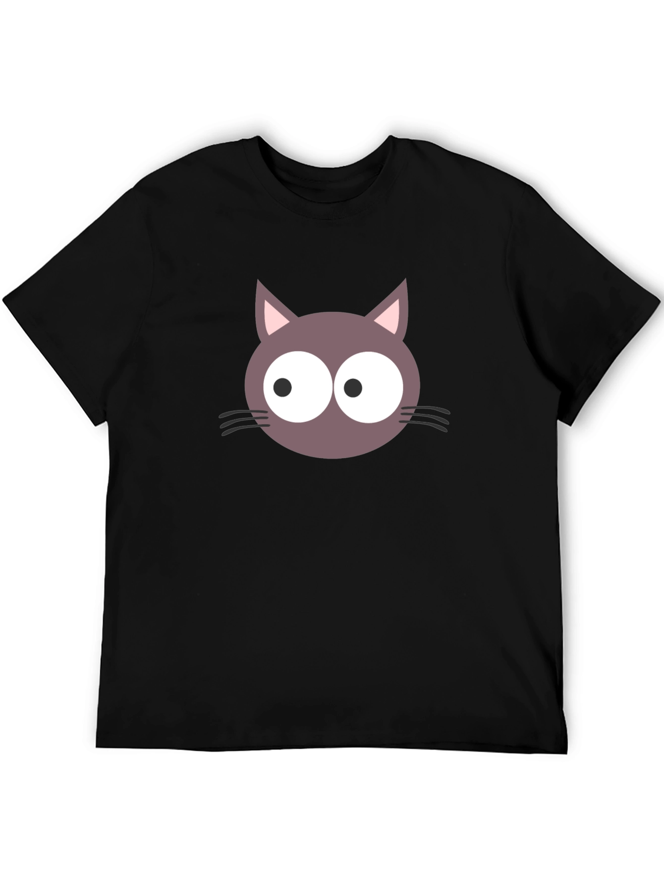Cartoon Cat Face Graphic T-Shirt - Black