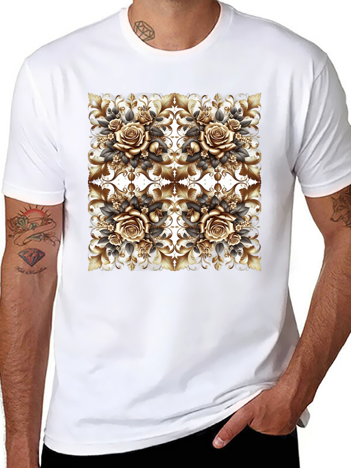 Floral Rose Patterned T-Shirt