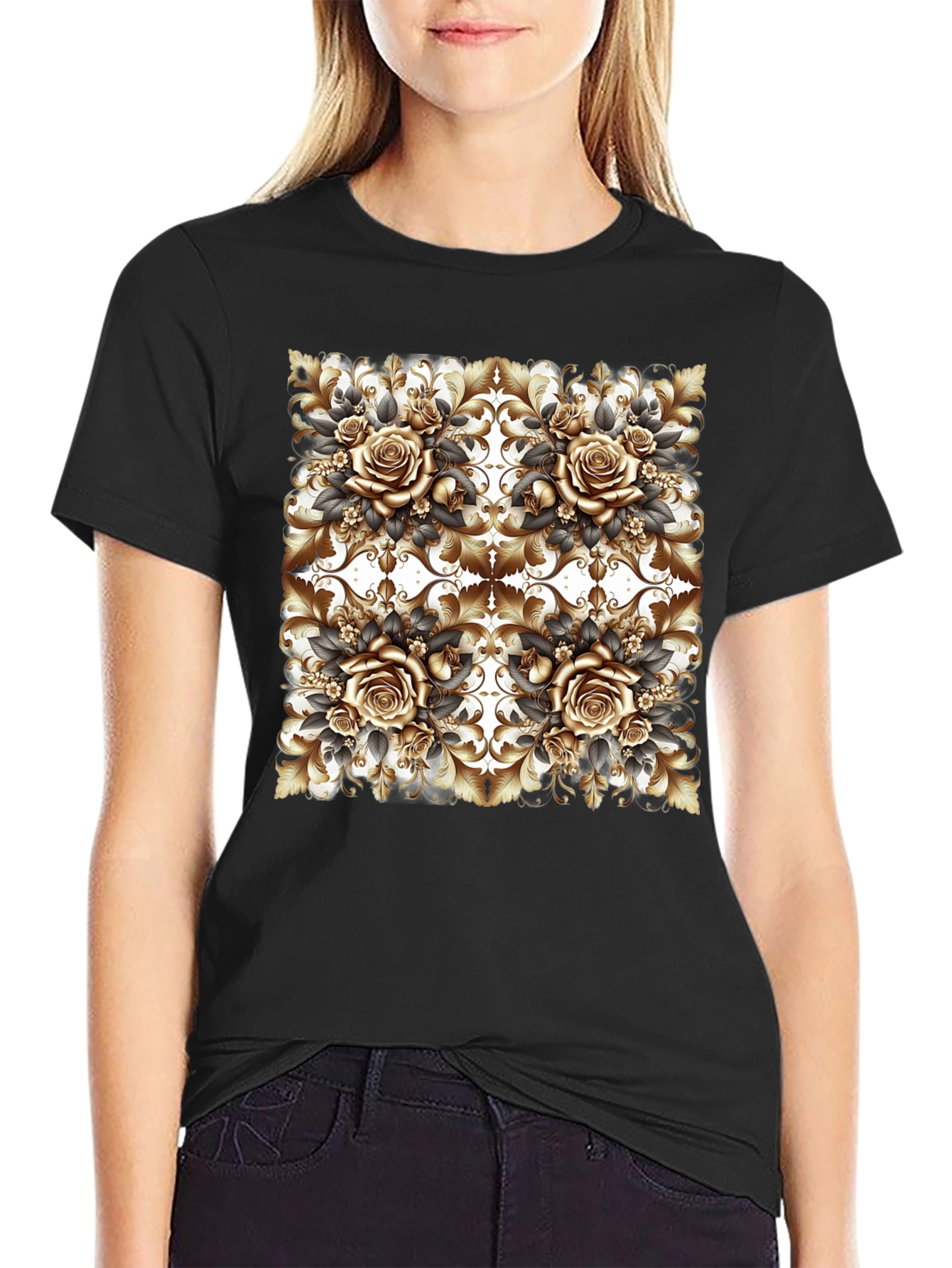 Floral Rose Patterned T-Shirt