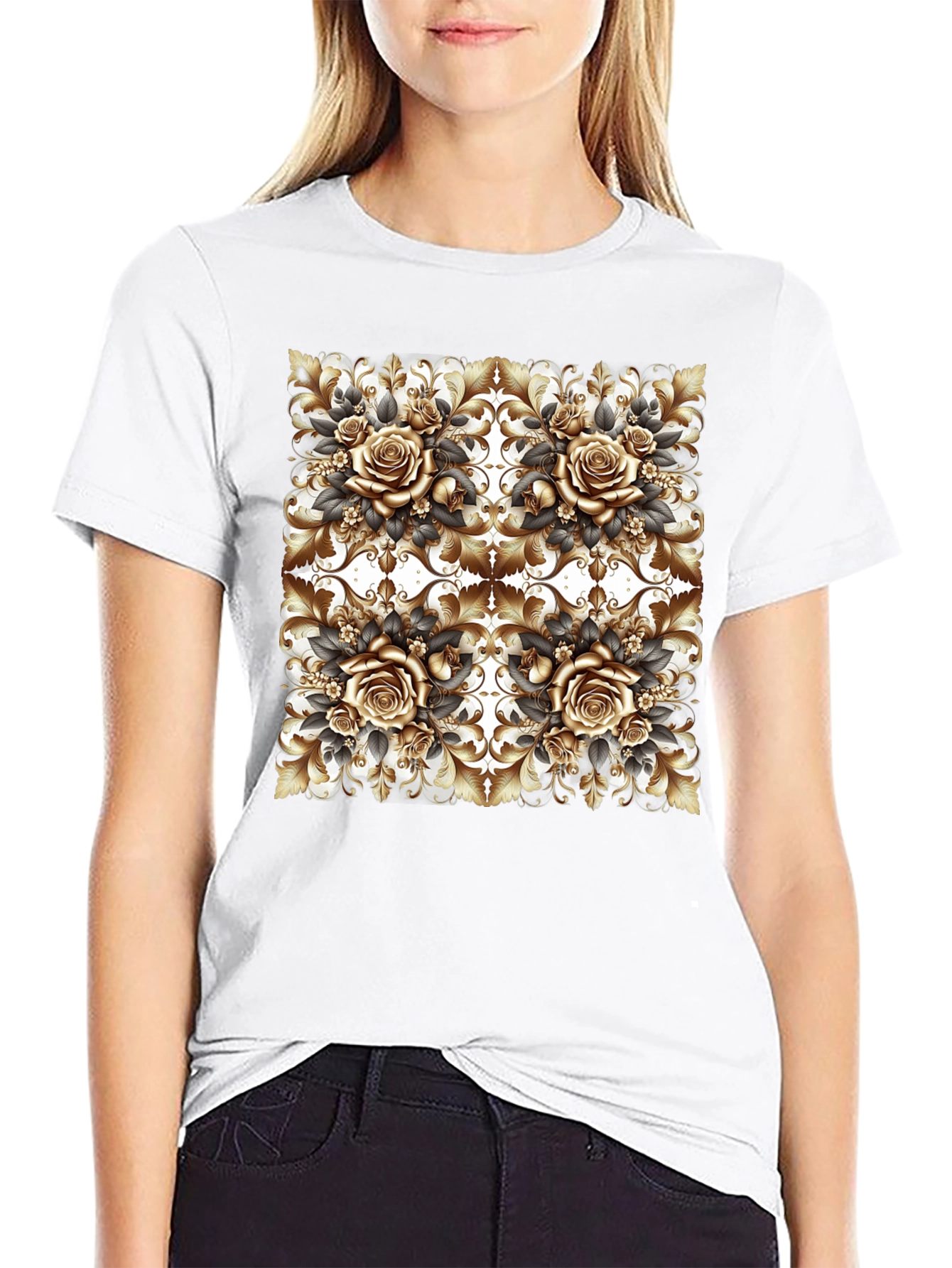 Floral Rose Patterned T-Shirt