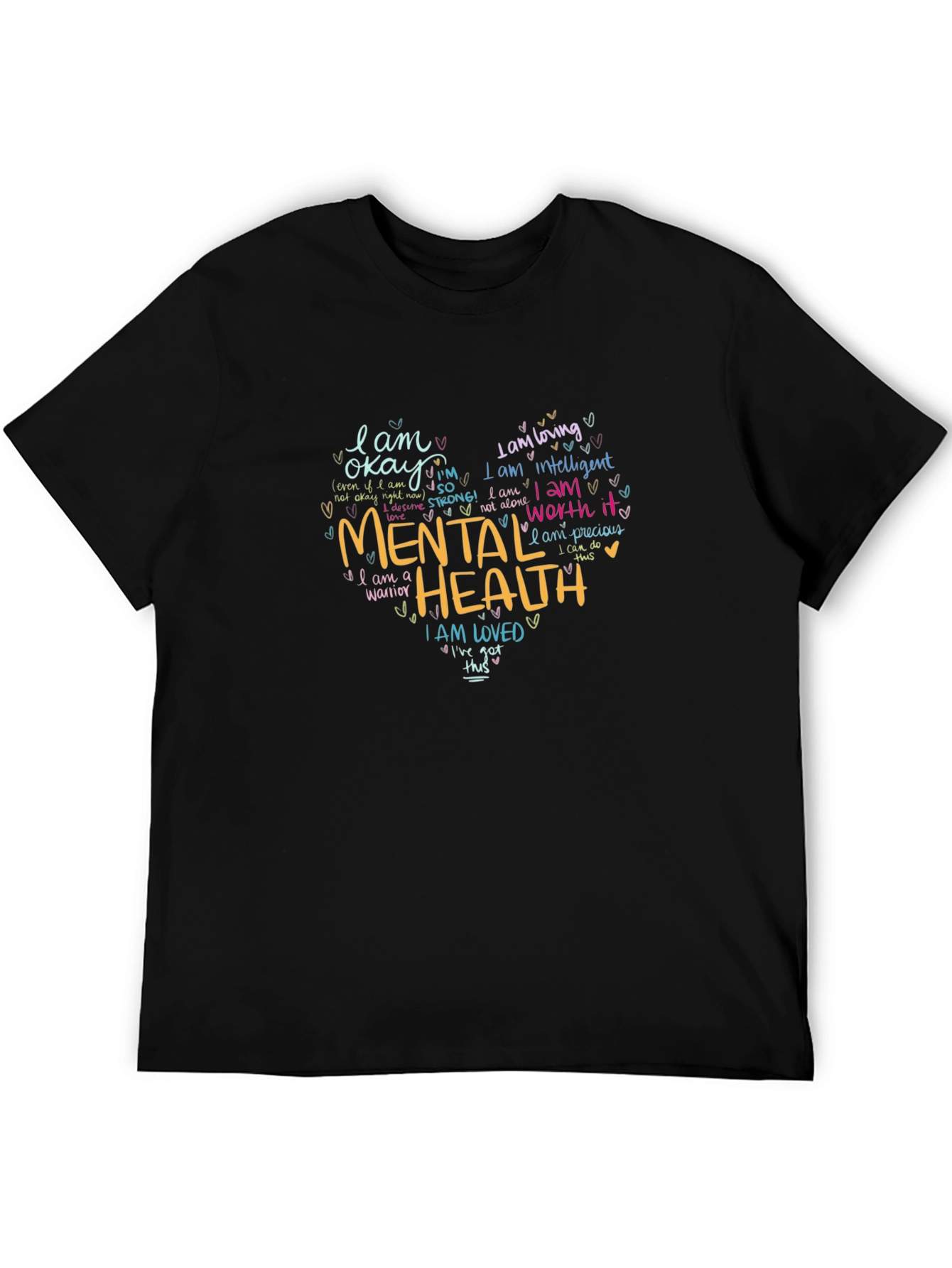Mental Health Awareness Black T-Shirt - Heart Design
