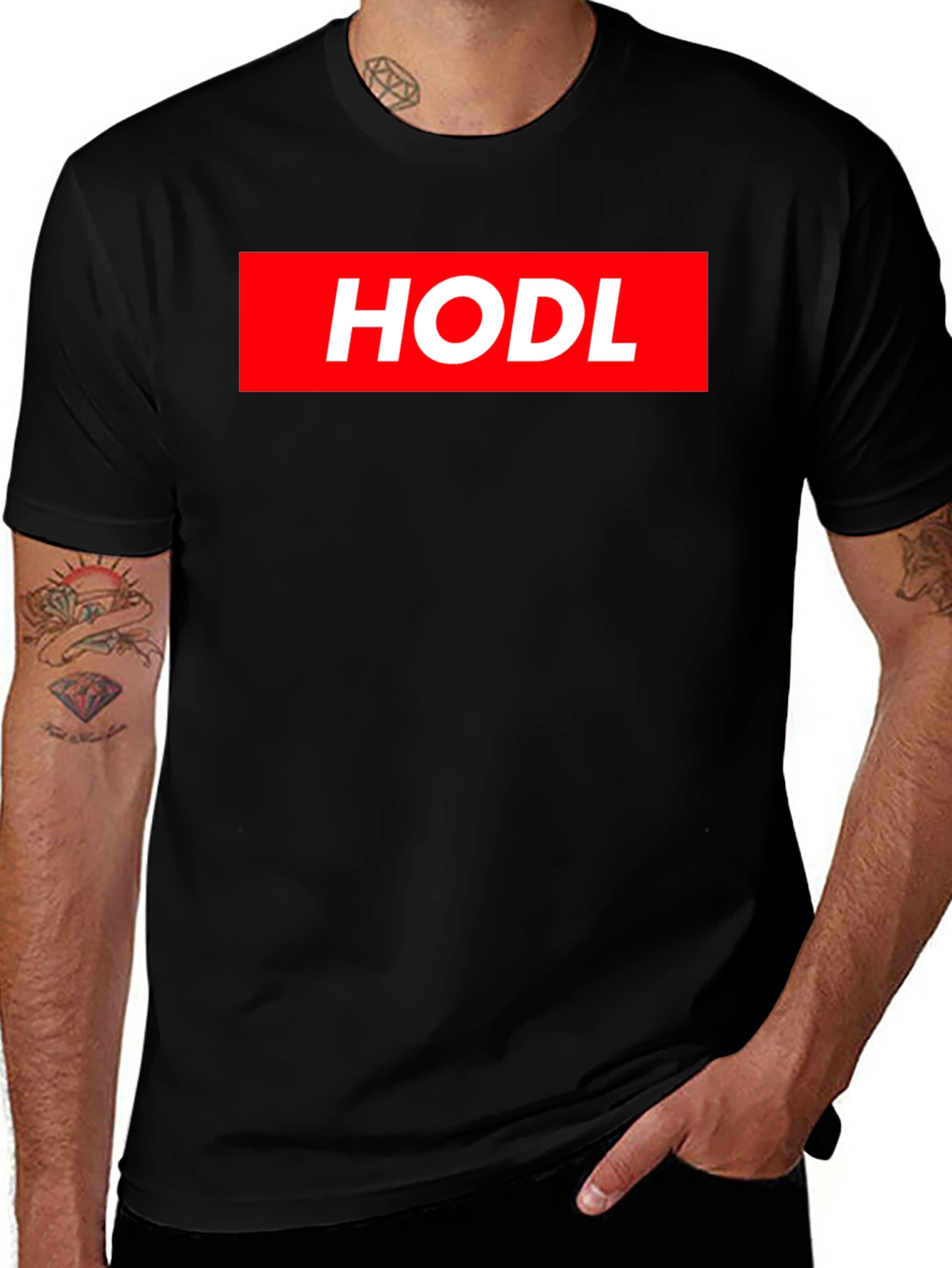 HODL Crypto T-Shirt - Red Box Logo Design