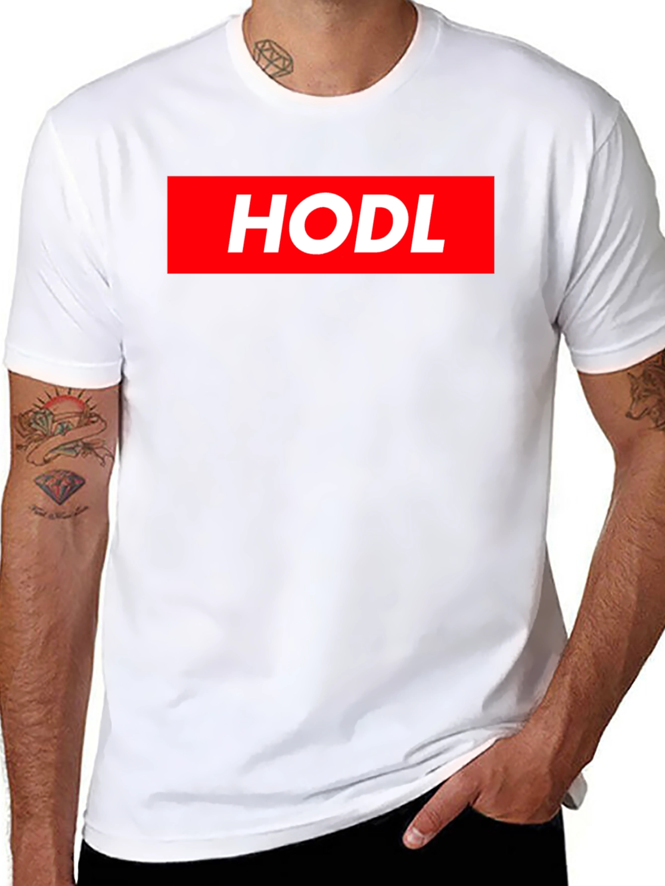 HODL Crypto T-Shirt - Red Box Logo Design