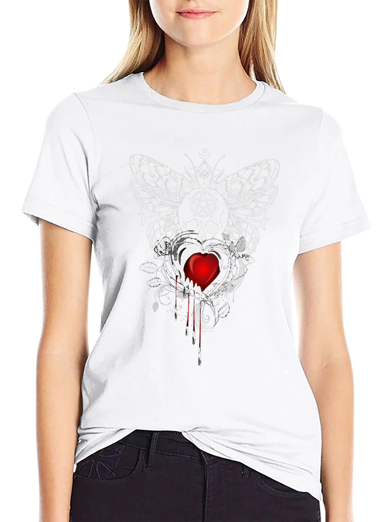 Gothic Butterfly Skull Heart Tee