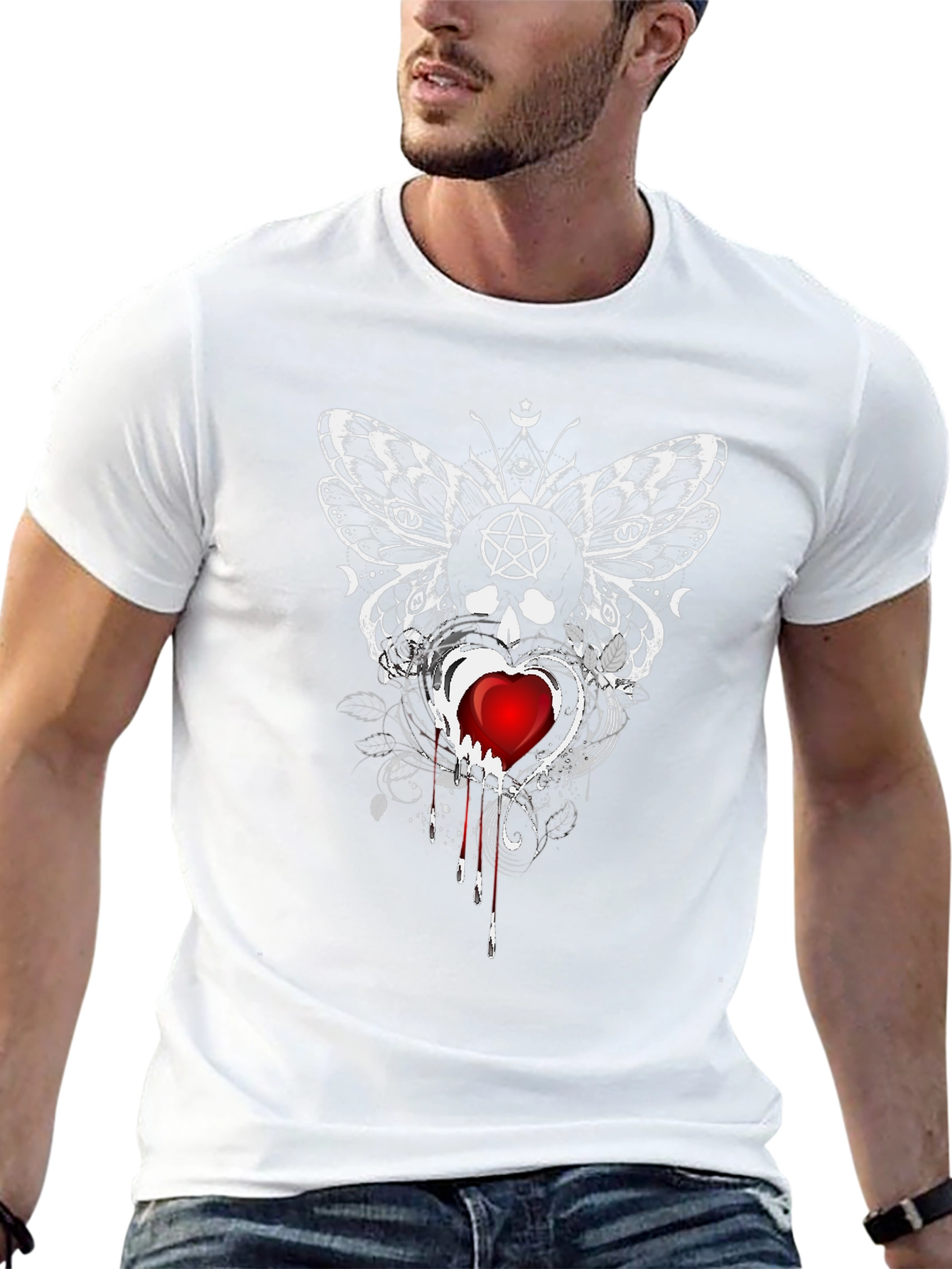 Gothic Butterfly Skull Heart Tee
