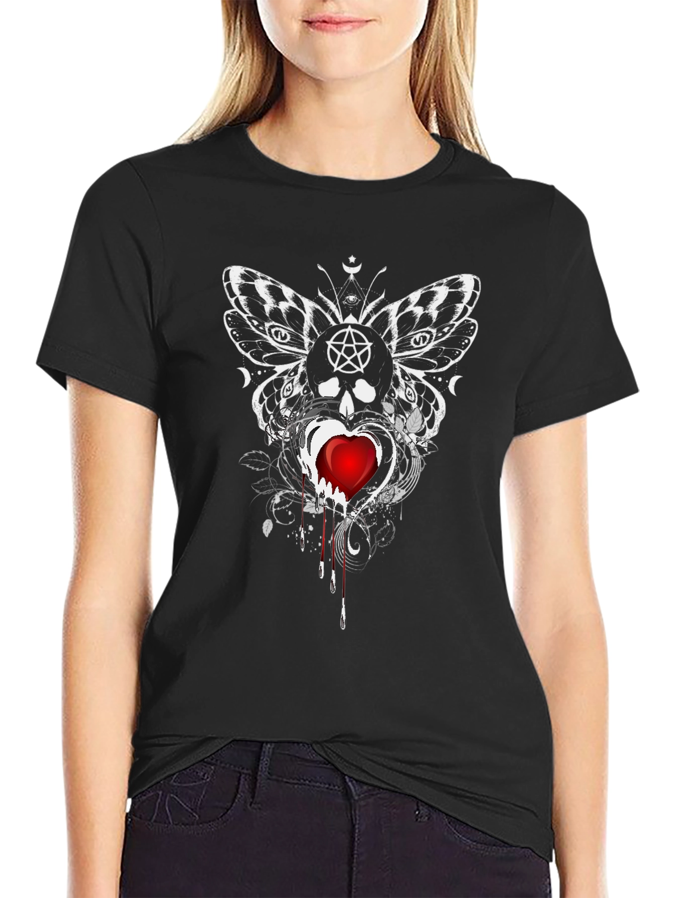 Gothic Butterfly Skull Heart Tee