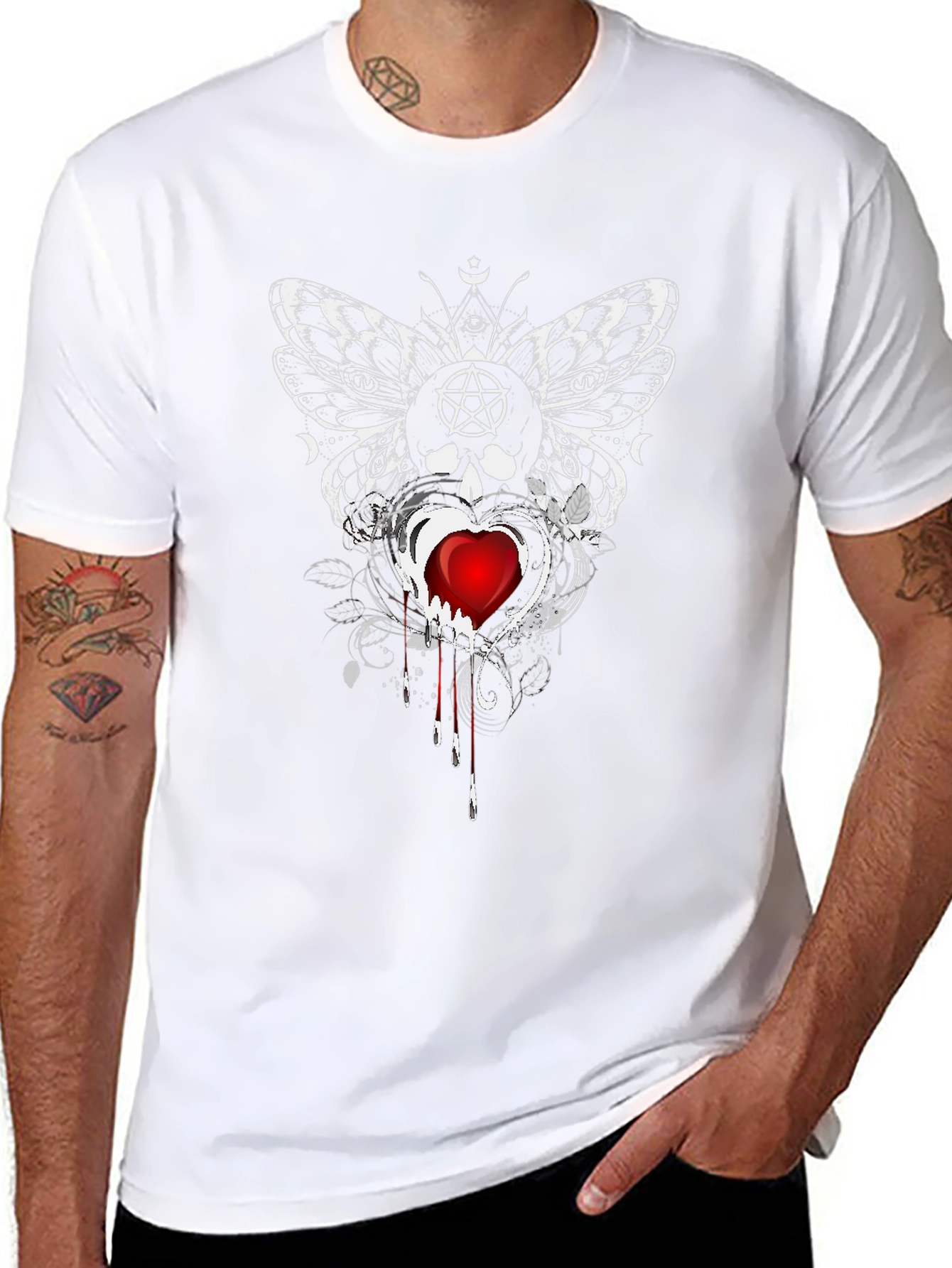 Gothic Butterfly Skull Heart Tee