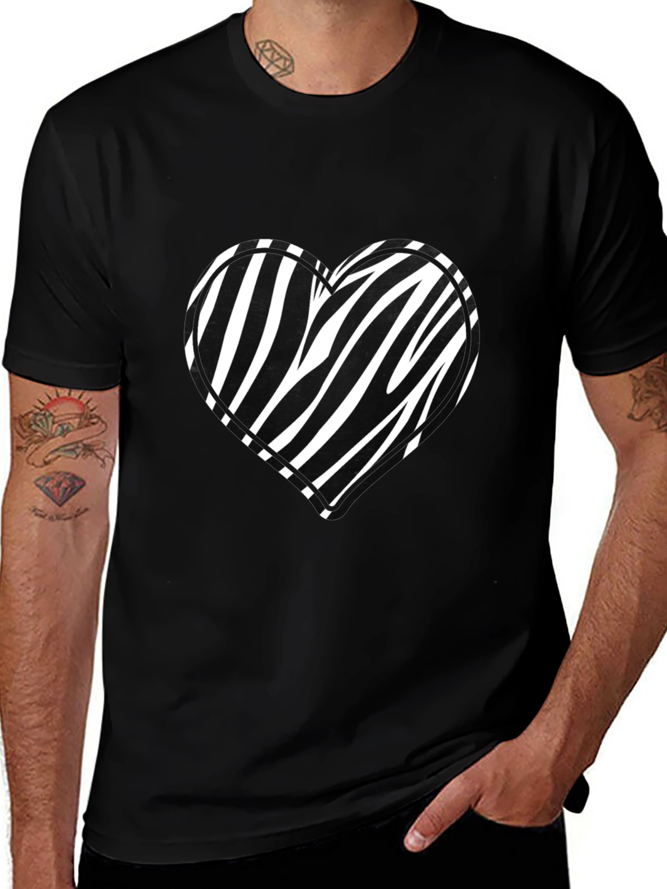 Zebra Heart Graphic Black Tee