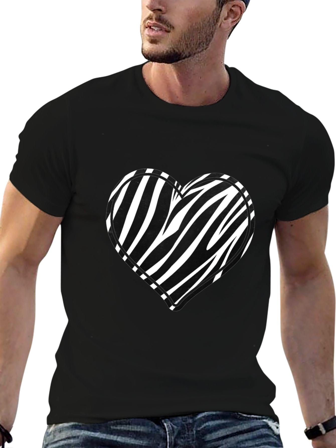 Zebra Heart Graphic Black Tee