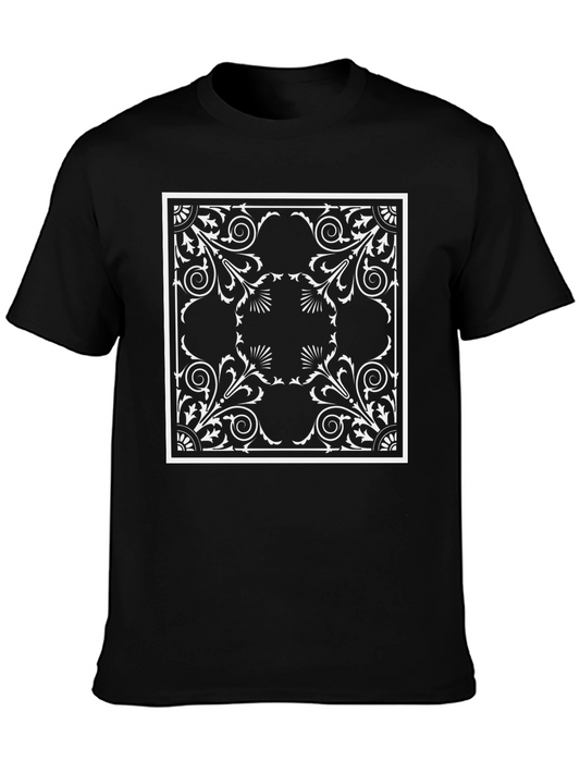 Elegant Black T-Shirt with Ornate Square Print
