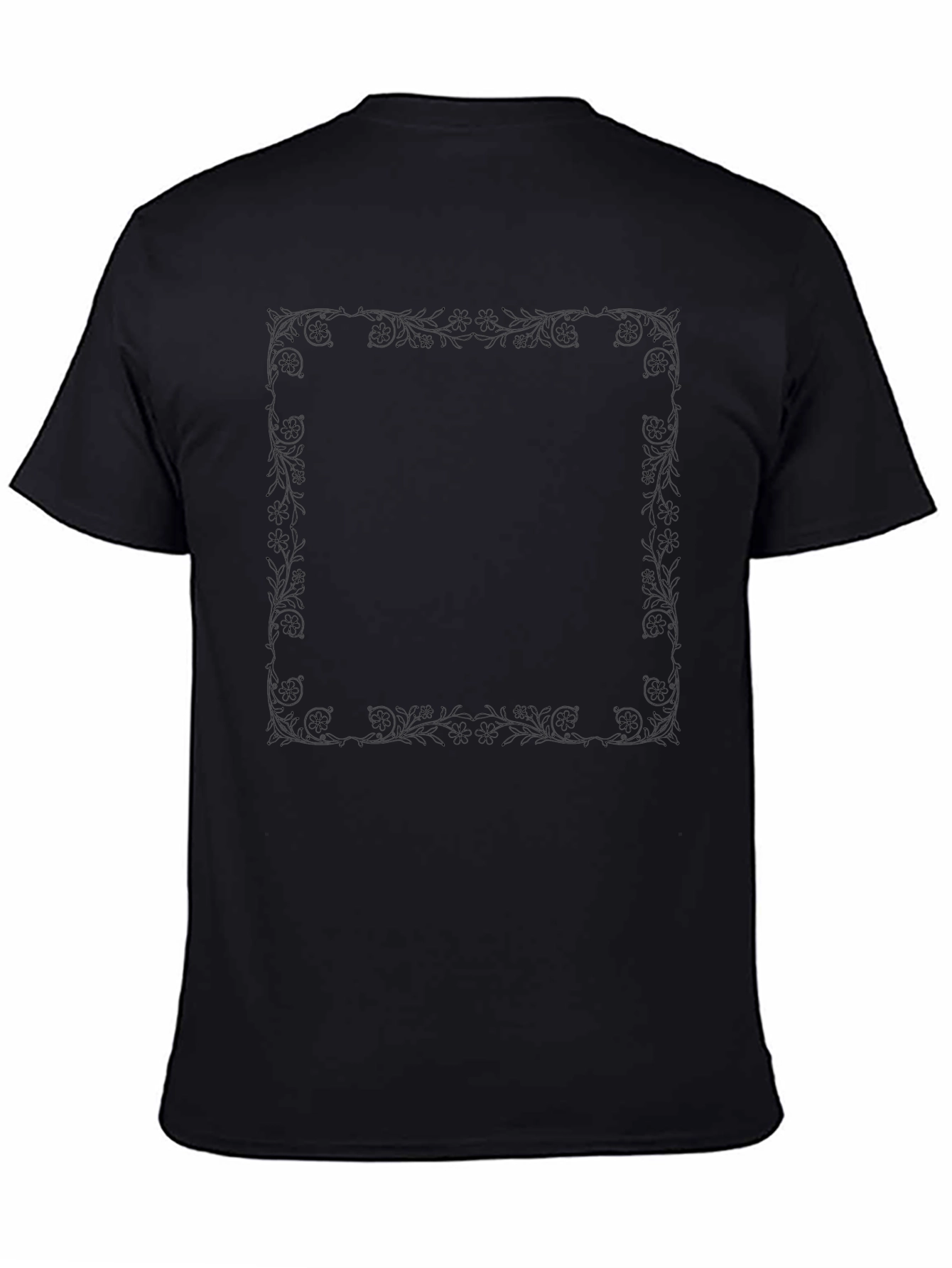 Elegant Black Tee with Floral Border Print