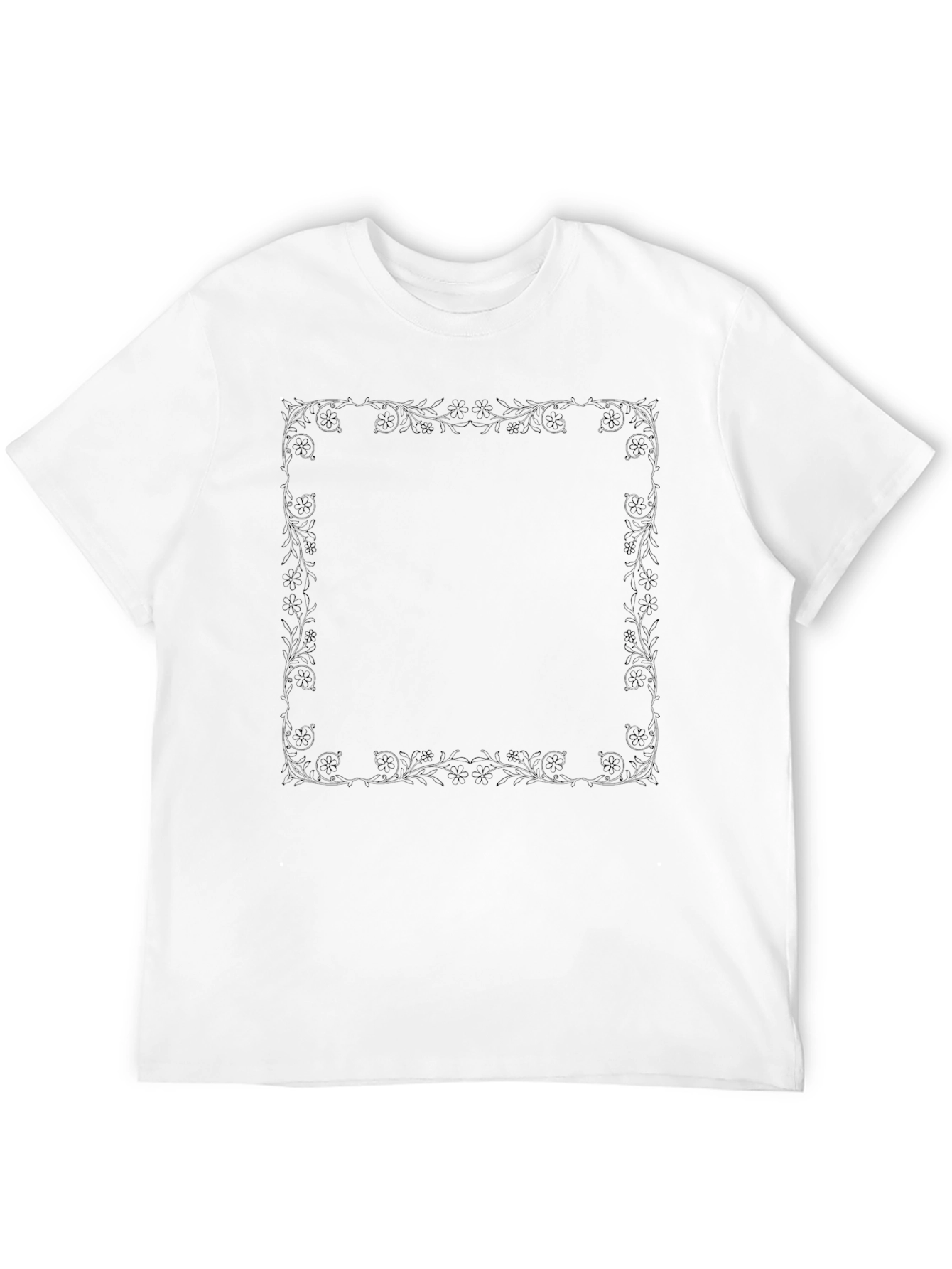 Elegant Black Tee with Floral Border Print