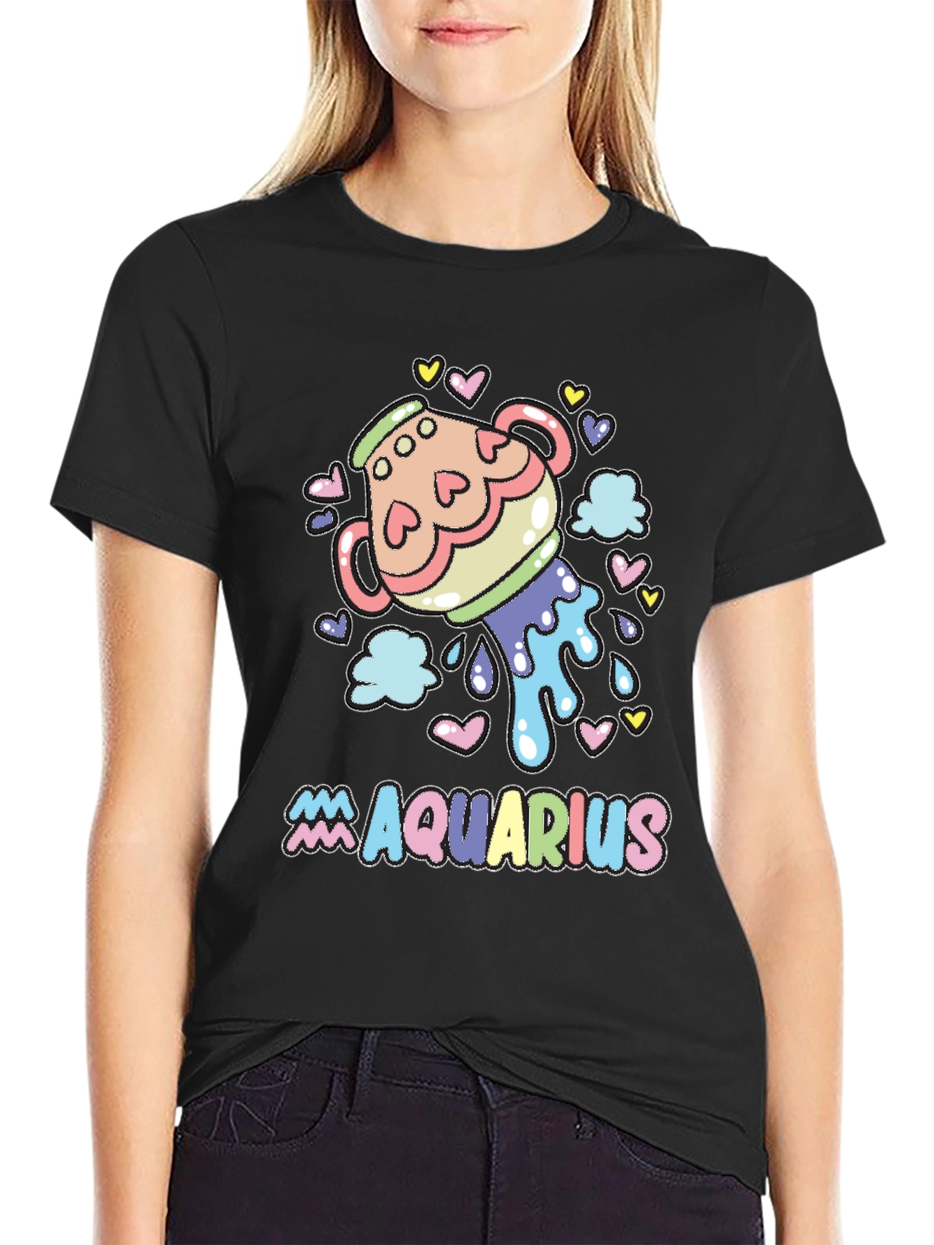 Aquarius Zodiac Sign Black Graphic Tee