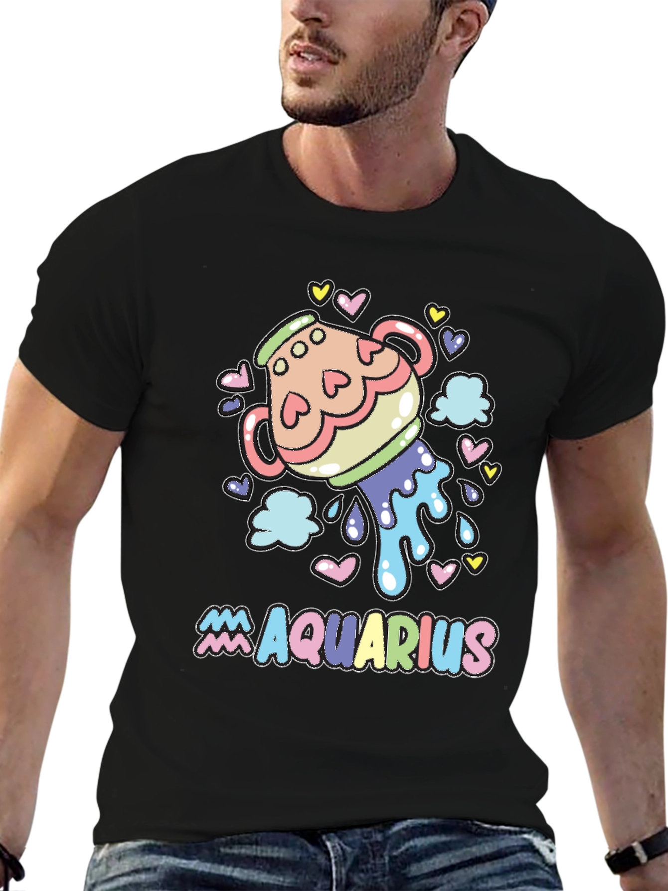 Aquarius Zodiac Sign Black Graphic Tee