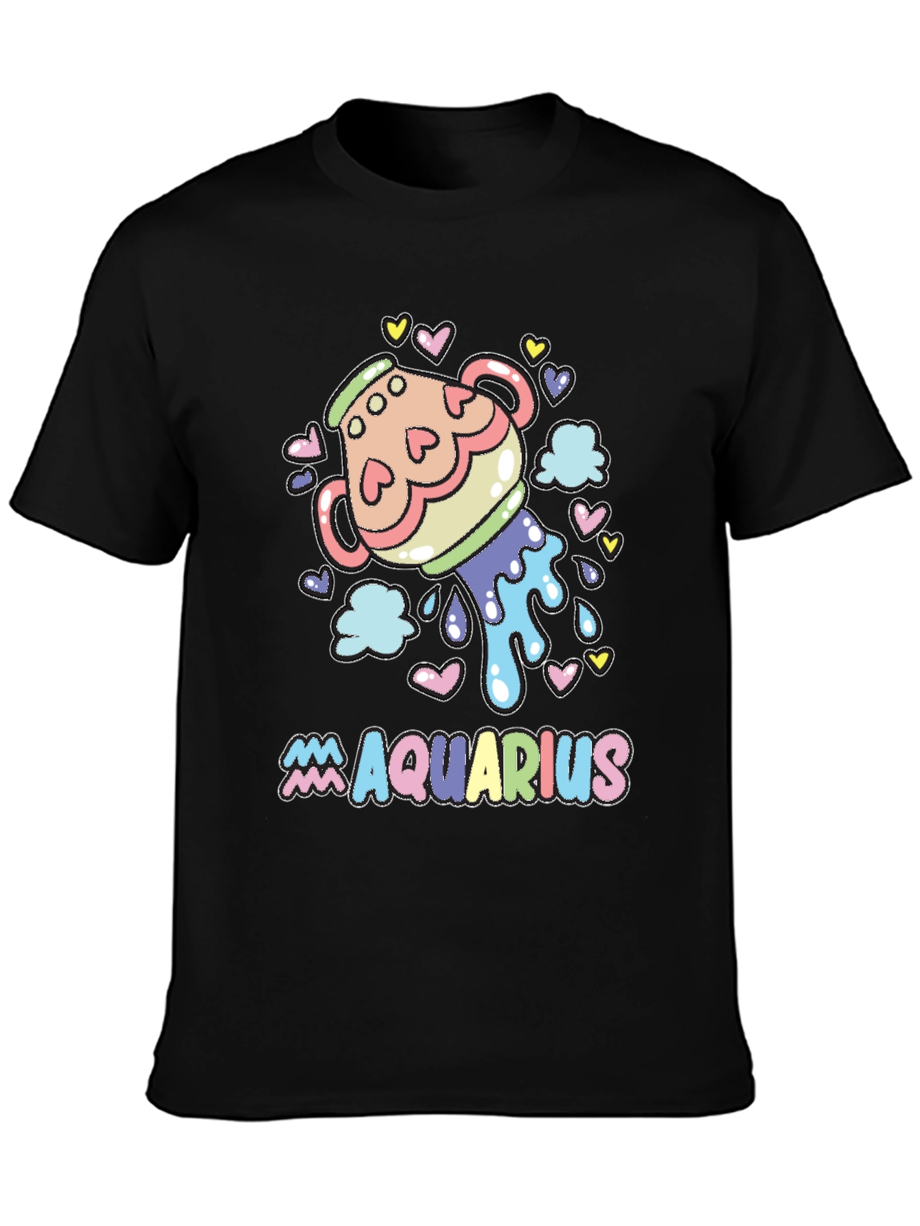 Aquarius Zodiac Sign Black Graphic Tee