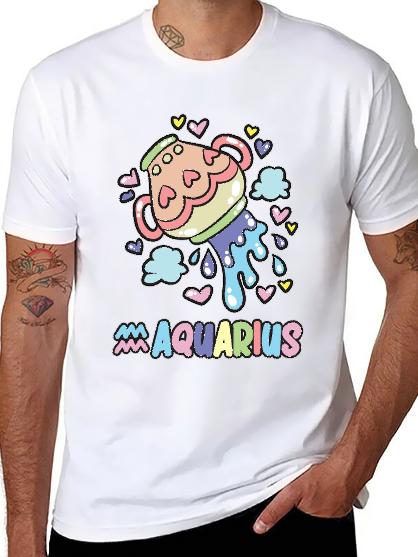 Aquarius Zodiac Sign Black Graphic Tee