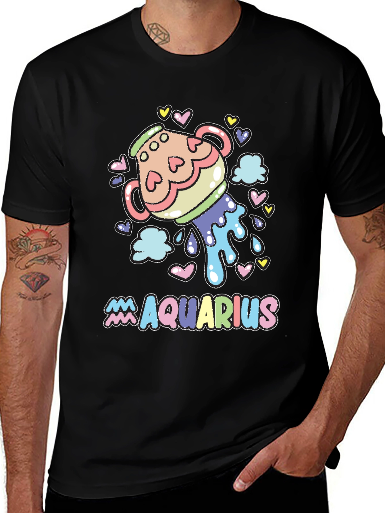 Aquarius Zodiac Sign Black Graphic Tee